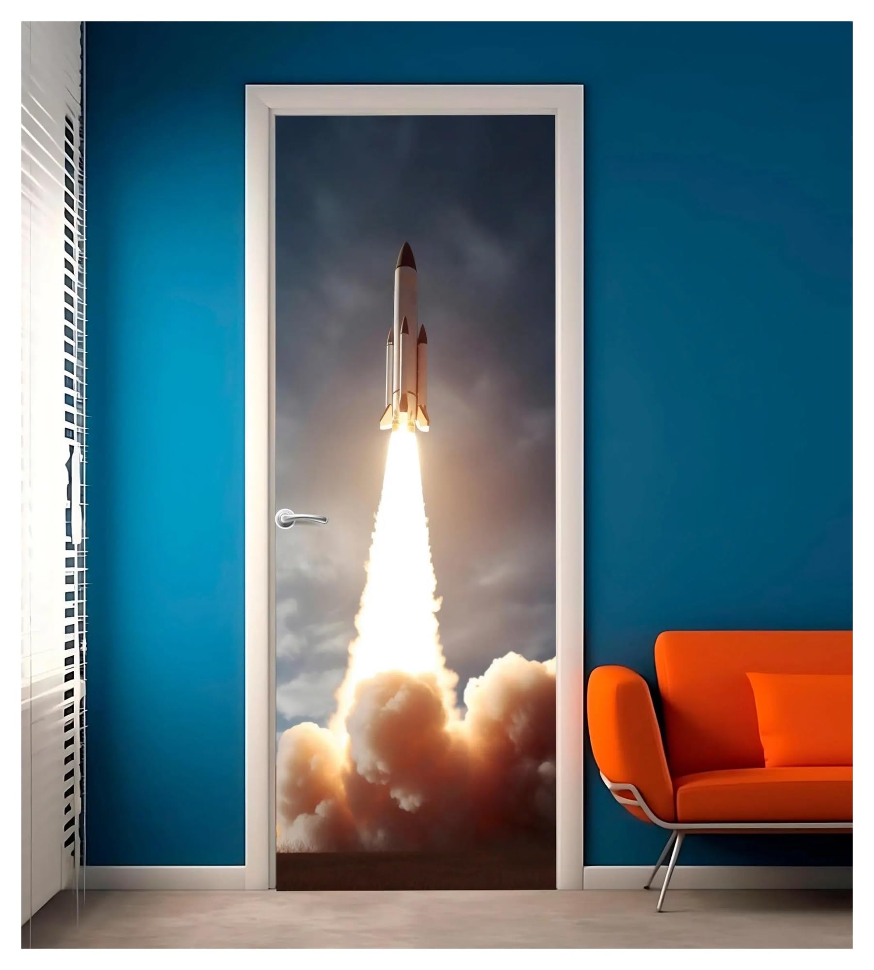 Autocollants de porte complet paysage arbre pour salon chaleureux