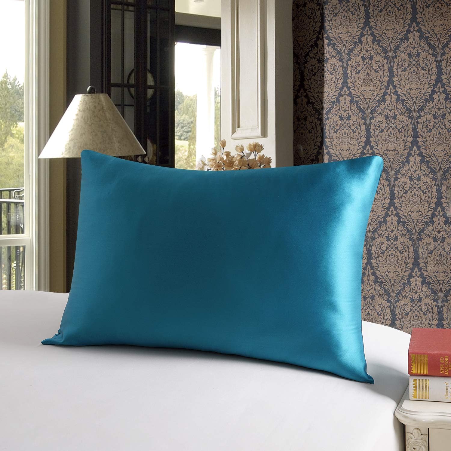 townssilk Federa seta cuscino,100% naturale seta di gelso 19momme,doppia faccia,benefica per capelli e pelle,ipoallergenica,cerniera nascosta,1 pz,40x145cm,peacockblue