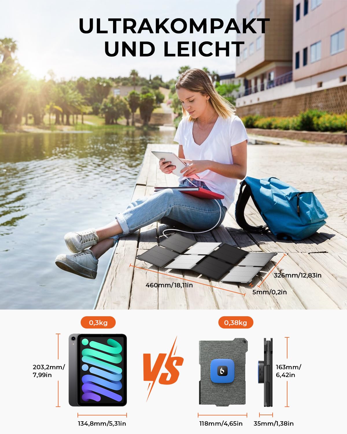 [Taschenformat] BigBlue 25W Mini Tragbar Solar Ladegerät, Faltbares Solarpanel mit USB-A & USB-C, Klein Aber Stark, IP68 Wasserdichtes für Outdoor, Kompatibel mit Handy, Tablets, Powerbank usw.