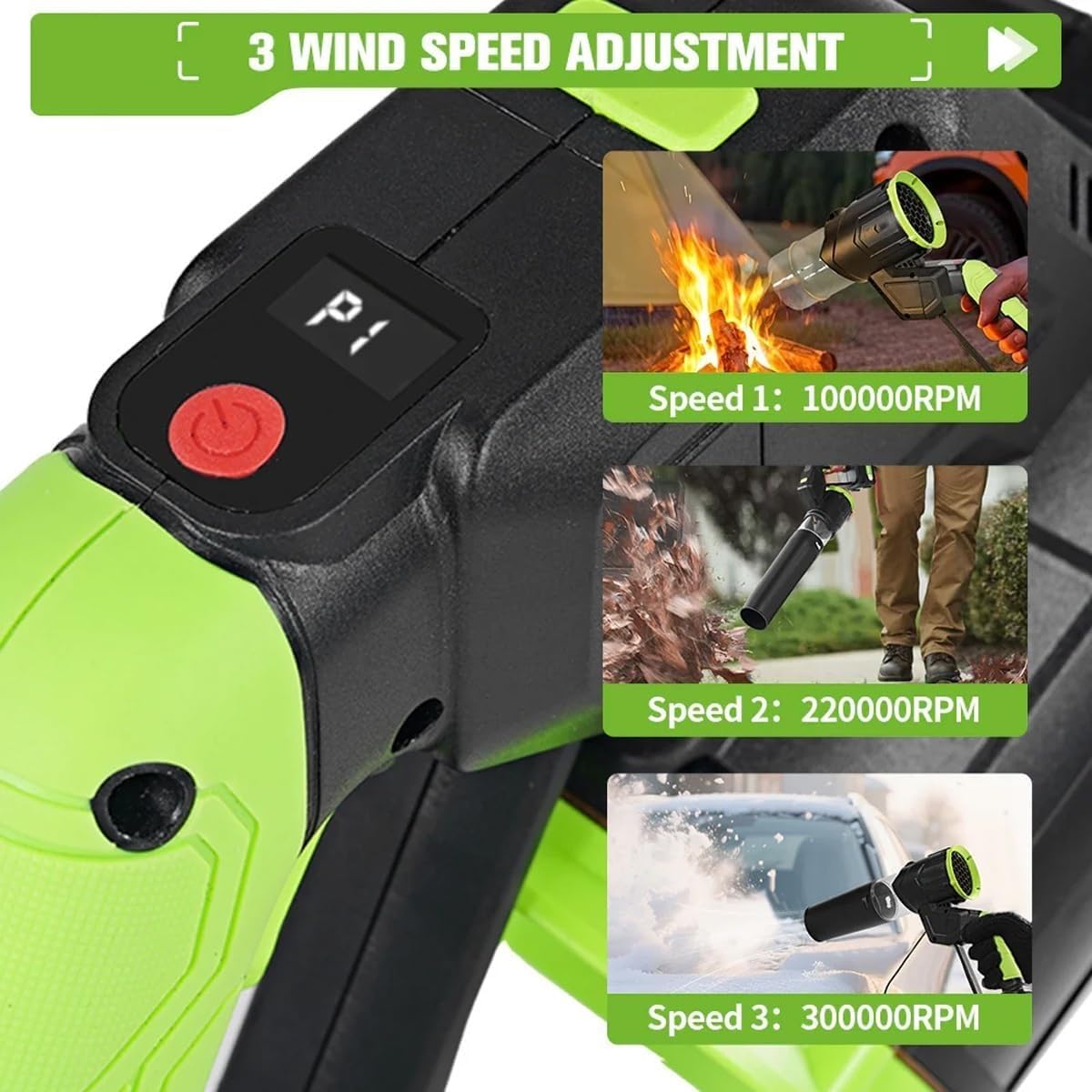 Soffiatore per foglie senza fili, leggero, alimentato a batteria, con 2 modalità di velocità per patio, cura del prato, soffiaggio di foglie, polvere e rimozione della neve