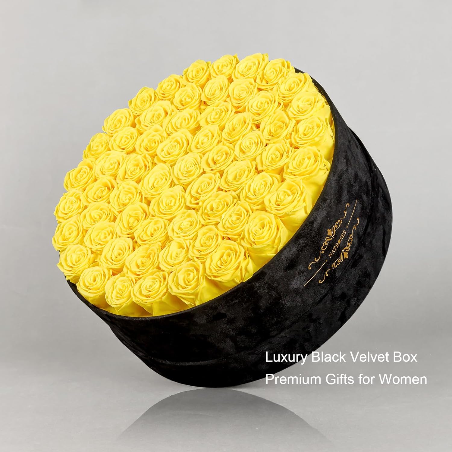 Gifts for Women – NATROSES 60 Preserved Roses in Luxury Black Velvet Box, Preserved Flowers for Delivery Gift for Her, Elegant Rose for Birthday, Mother’s Day, Christmas (Yellow) - Image 3