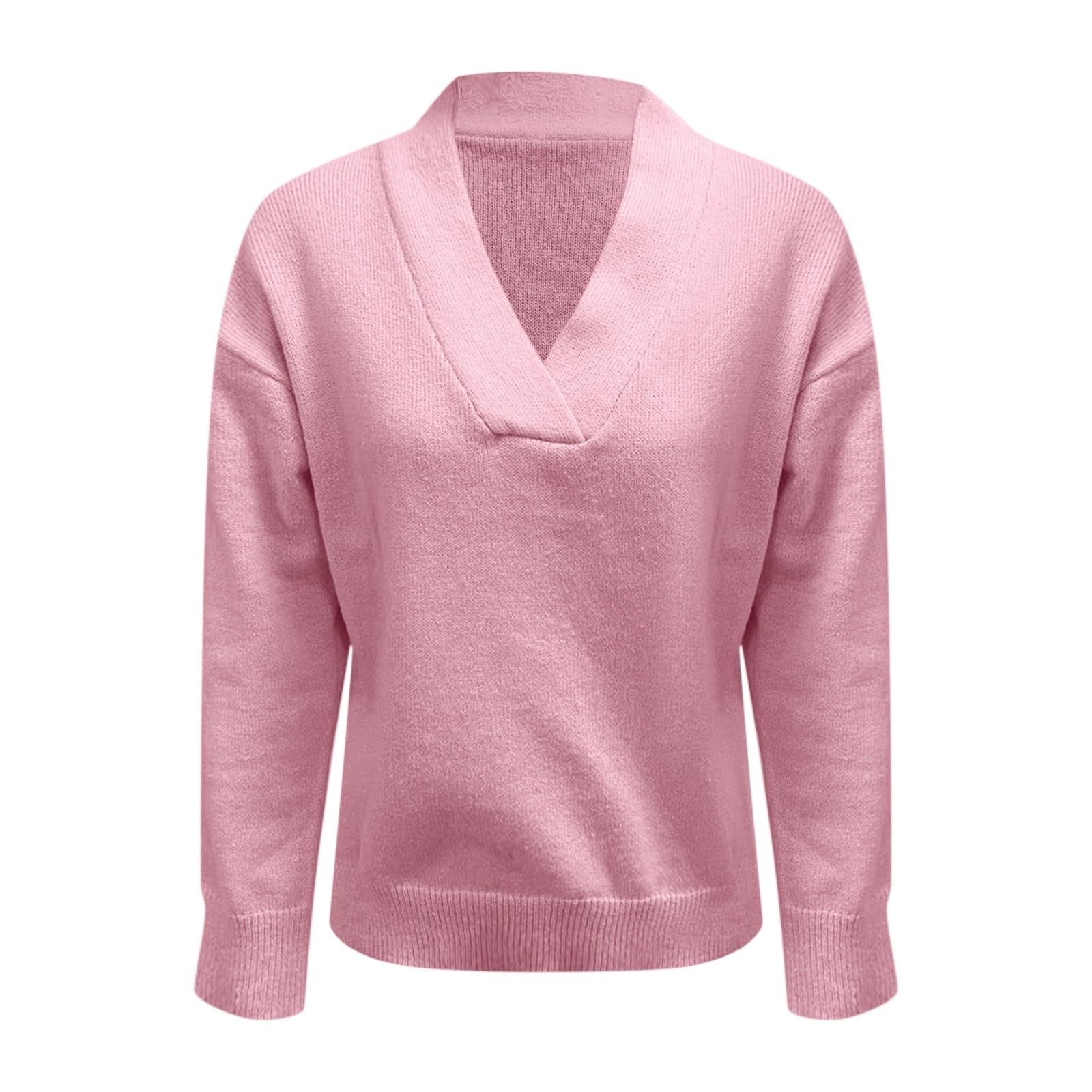 Generisch Hoodie Damen ohne Kapuze Sweatshirt Damen ohne Kapuze Warm Damenpullover Nw Herbst Pulli V-Ausschnitt Casual Langarmshirts Übergroße Passform Elegante Sweatpullover Transition Frühling