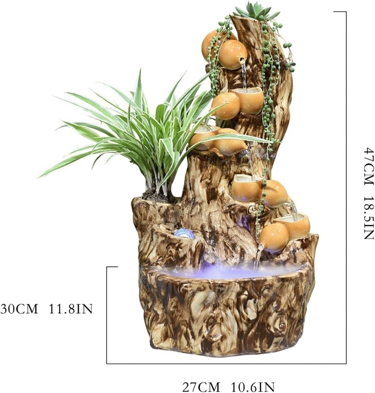 Desktop Fountain Tabletop Fountain Ceramic Feng Shui Wheel Lucky Gourd Rockery Landscape Flowing Water Fountain Desktop Decoration Waterfall Fountain