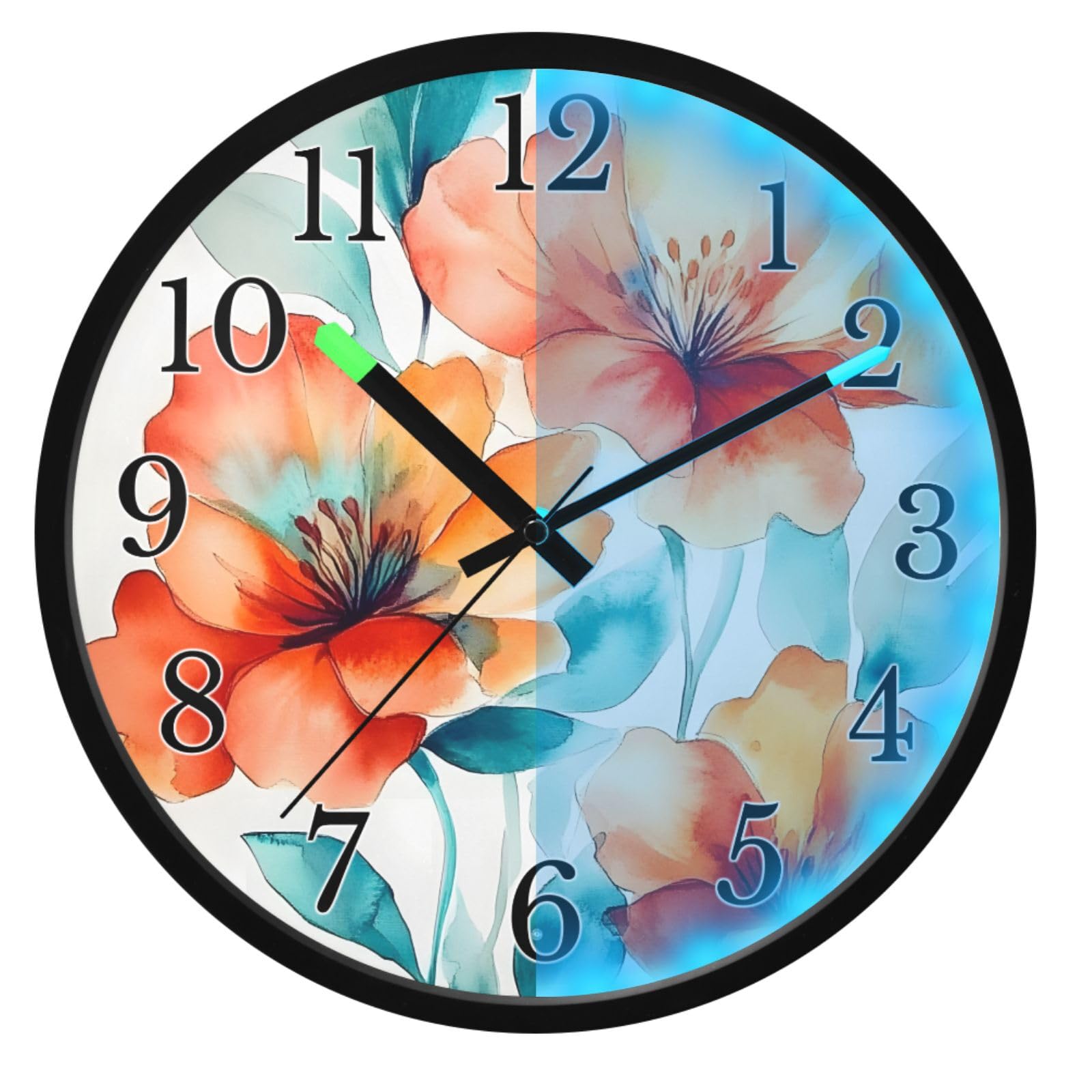Mnsruu Reloj de pared luminoso con diseño de amapola naranja floral, reloj de pared que brilla en la oscuridad, funciona con pilas, 12 pulgadas, silencioso, sin tictac, luz nocturna para dormitorio