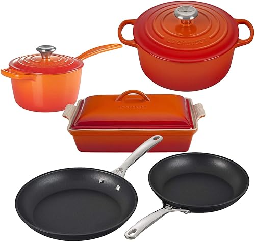 Le Creuset - Juego completo de utensilios de cocina 8 piezas hierro fundido esmaltado con botones SS gres y antiadherente endurecido color negro