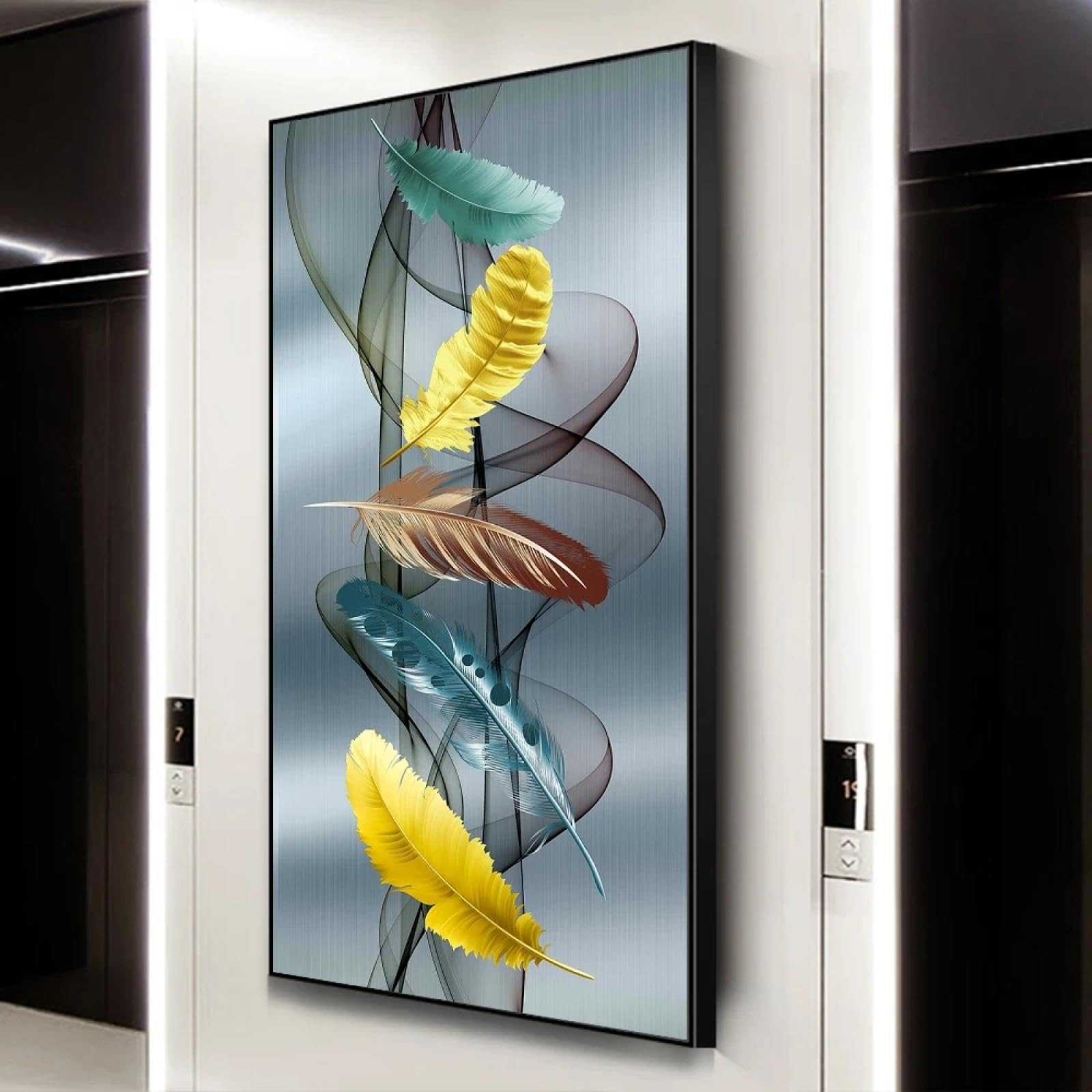 Tableau d'art plumes jaunes et vertes | Impression sur toile premium - 8
