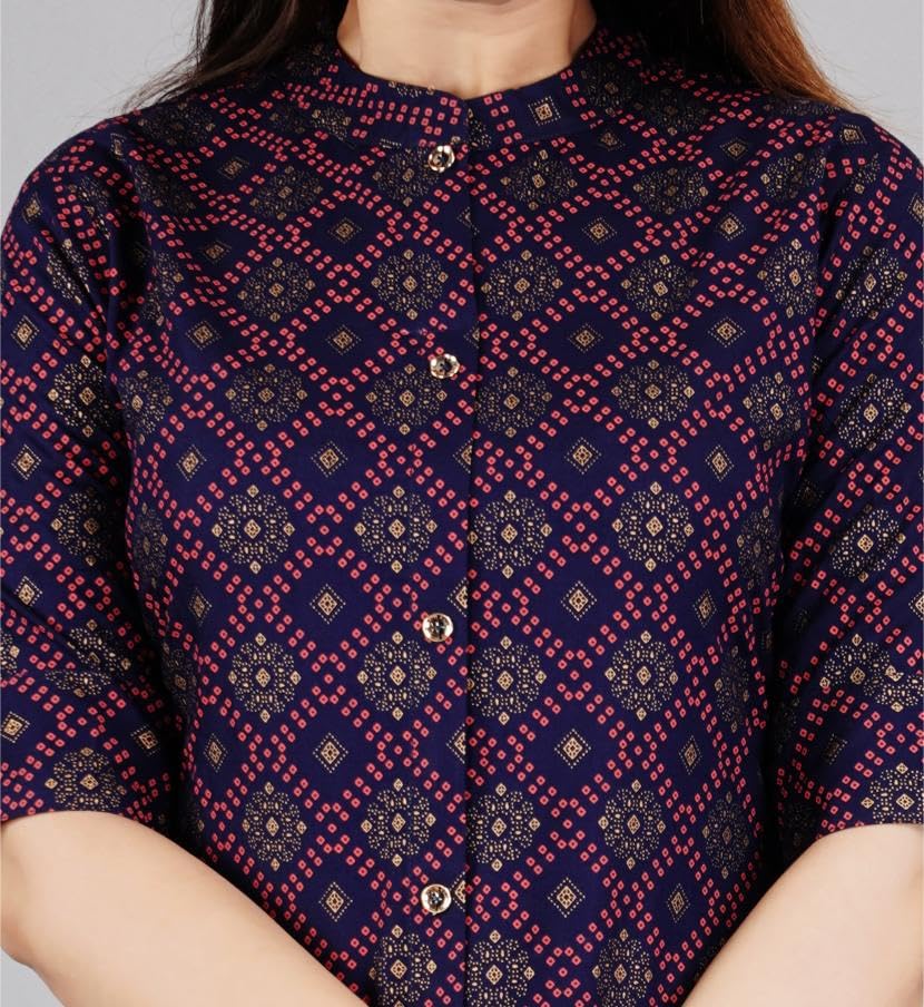 Image of Women Printed Collar Neck Half Sleeve Regular Fit Formal Kurti for Women's