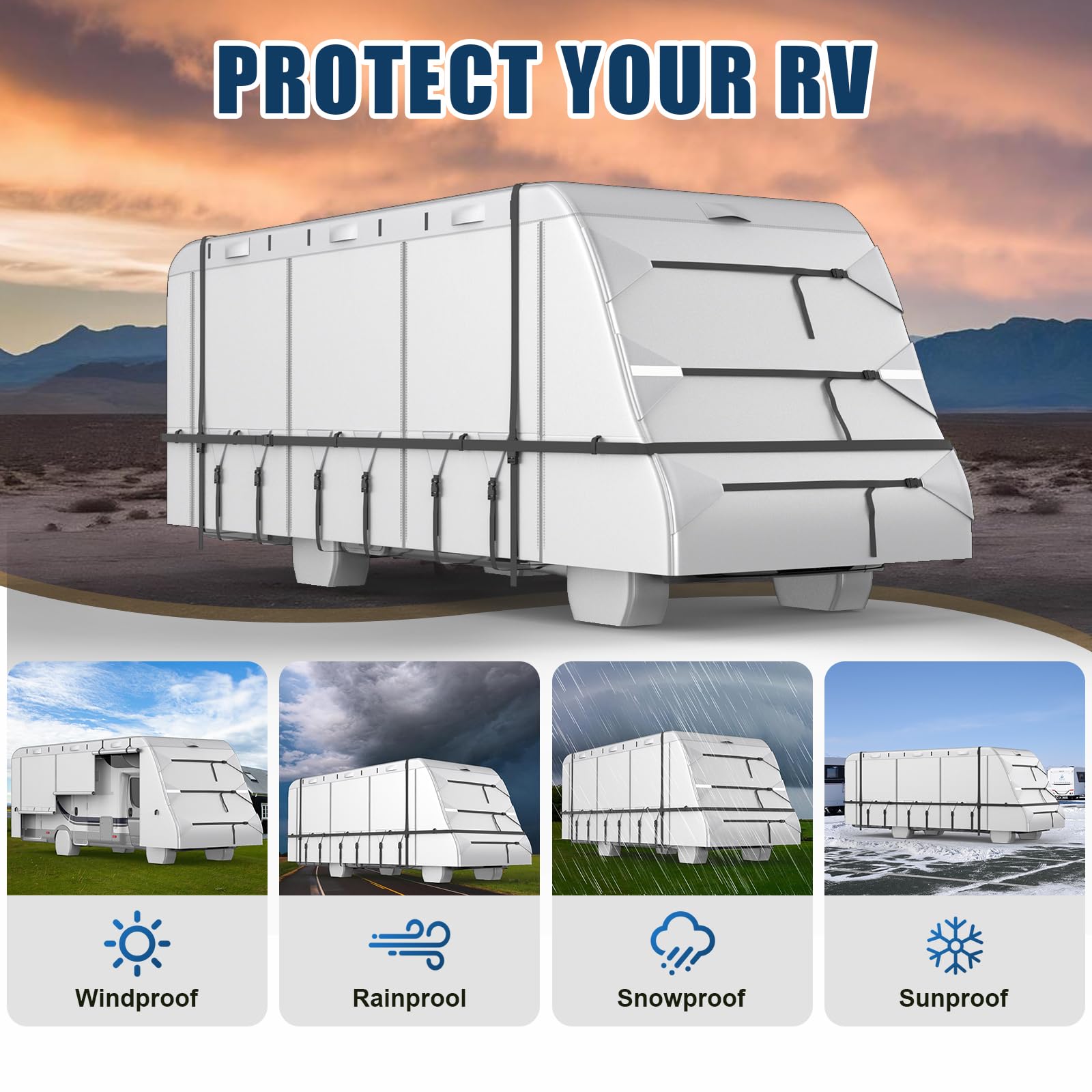 420D Top Class C RV Cover Fits 29'-32' Waterproof Rip-Resistant Anti-UV Motorhome - View #5