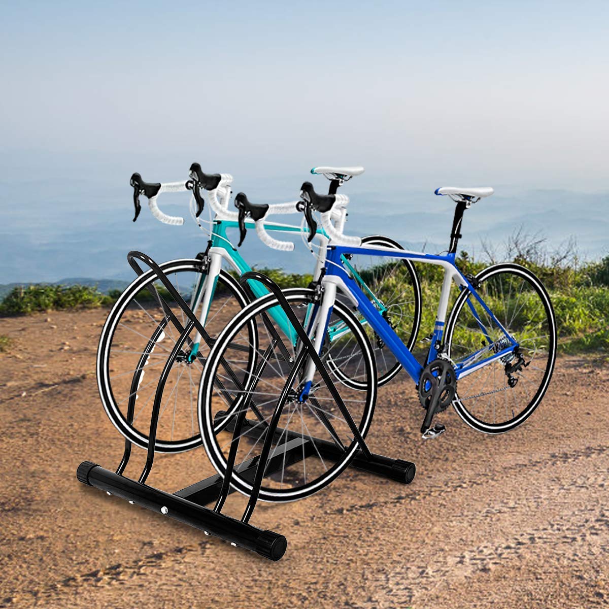 COSTWAY Aparcamiento para 2 Bicicletas para Pared o Suelo Ciclismo Soporte Metal Color Negro