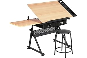 Yaheetech Height Adjustable Drawing Table with Tilting Tabletop and Stool