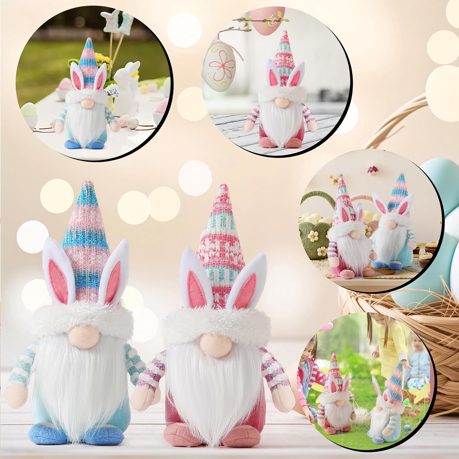 Gnomes Decorations, 2 Pcs Plush Easter Bunny Handmade Swedish Tomte Elf Stuffed Doll Spring Home Decor Easter Gift Cute Faceless Dwarf Bunny Household Ornaments, Home Decor