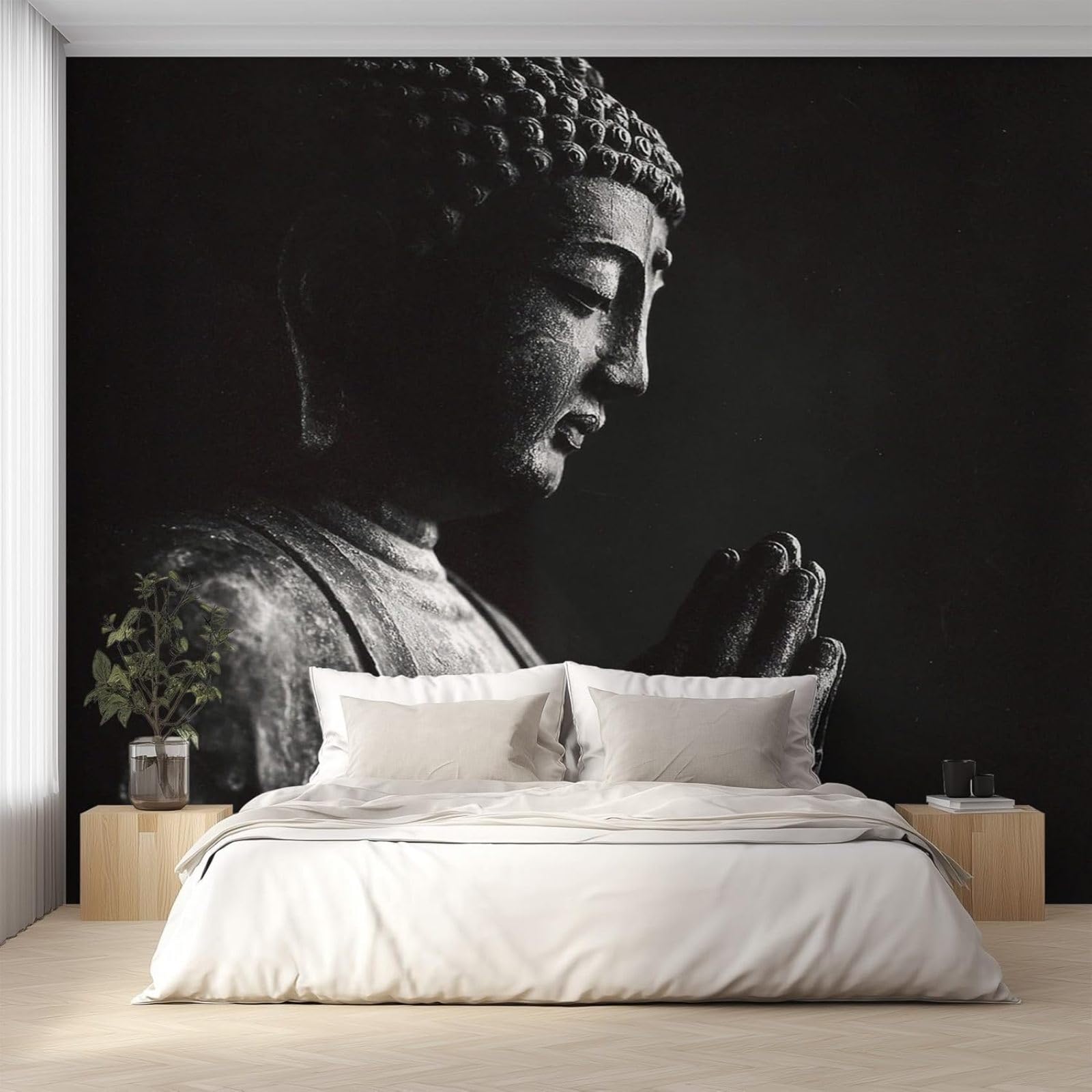 Carta da parati per meditazione, nera e grigia, per camera da letto, con foto di Buddha asiatico, per soggiorno, in tessuto non tessuto, decorazione murale, 300 cm x 210 cm