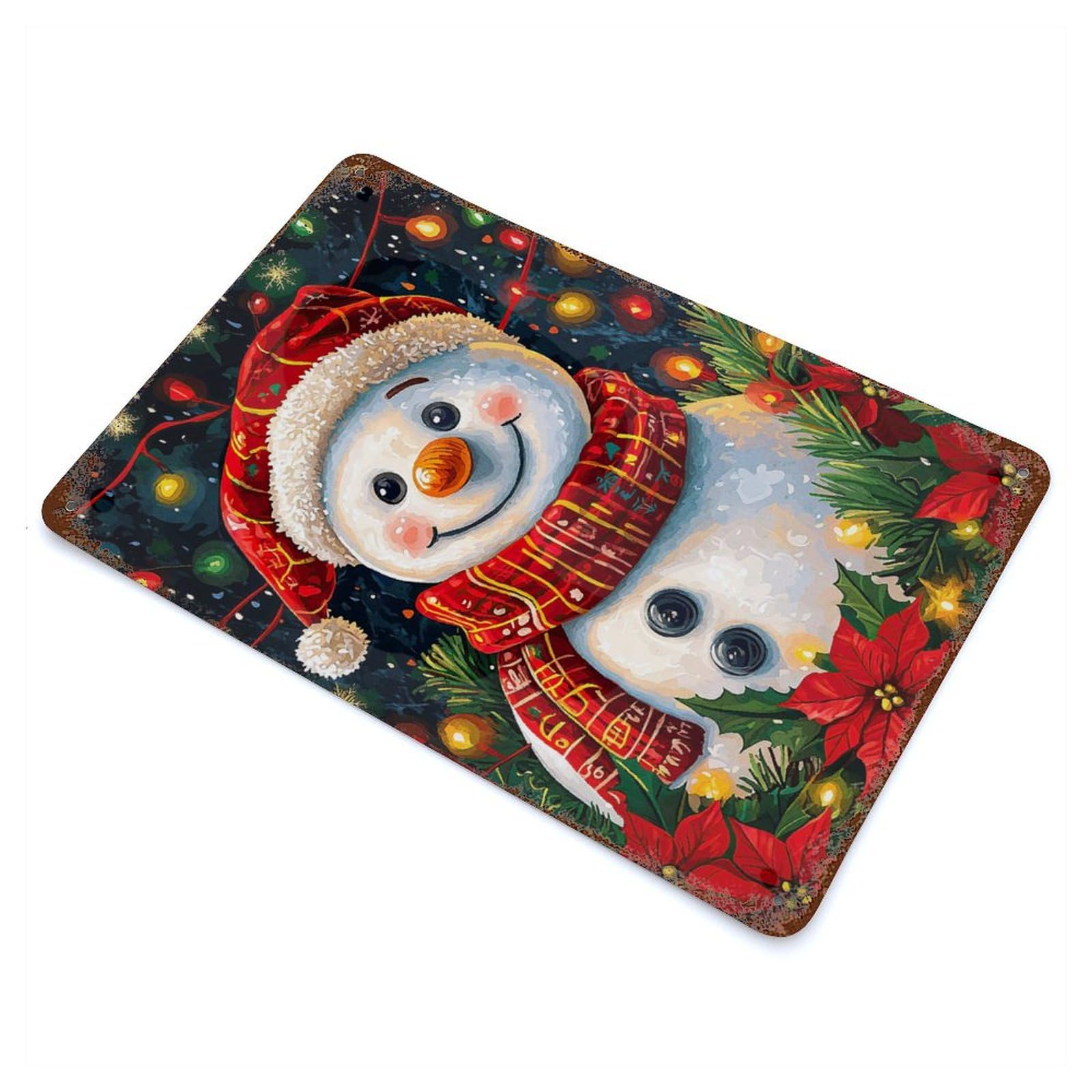 Smiling Snowman Christmas Retro Metal Sign 11.8"x7.9", Shabby Chic Decor for Garage, Pub Or Kitchen