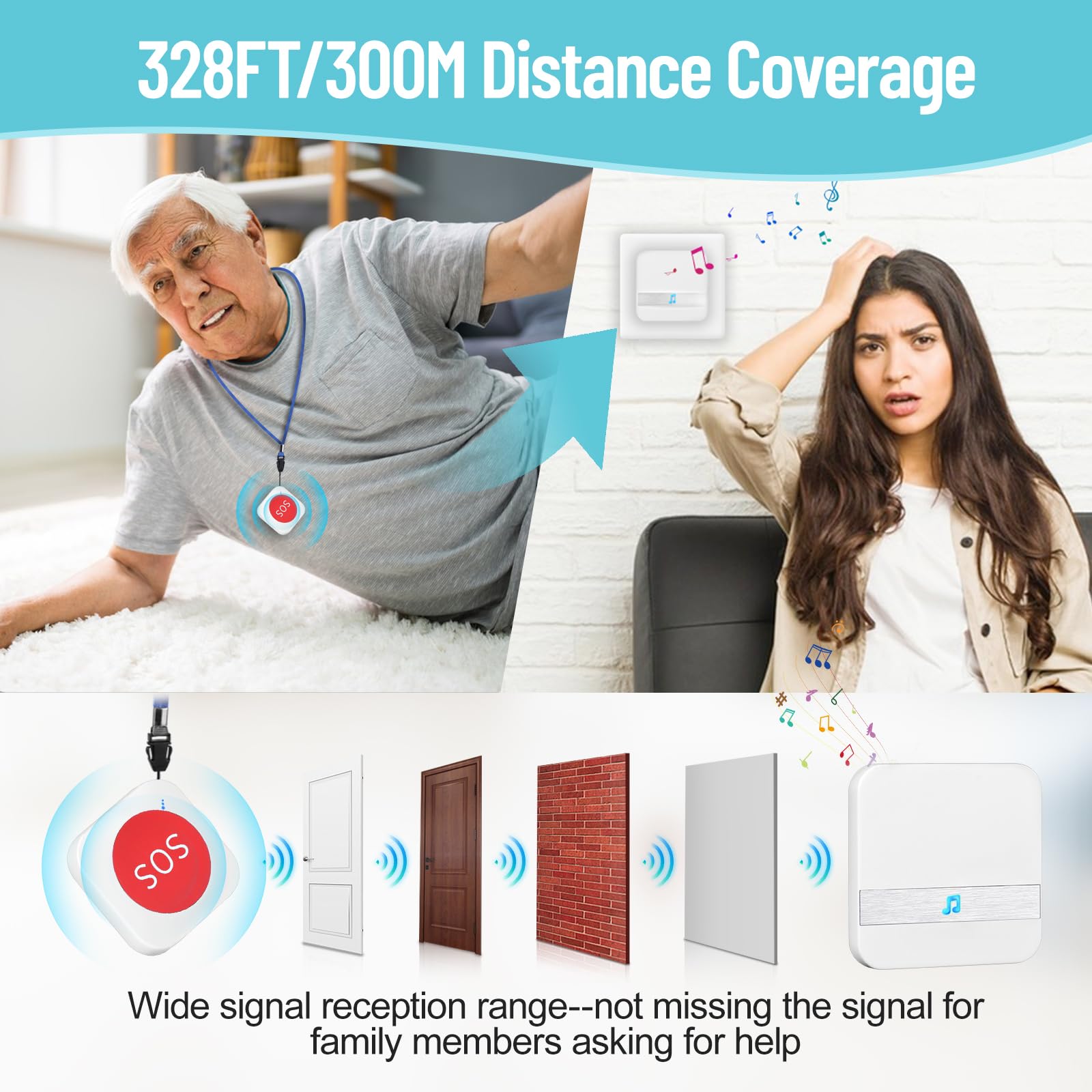 Botón Emergencia Ancianos Plug Version Avisador para Idosos con 60 Sonneries Polyphoniques e 4 Níveis de Volume Alarma Doméstica Inalámbrica para Idosos/Doentes/Incapacitados/Crianças