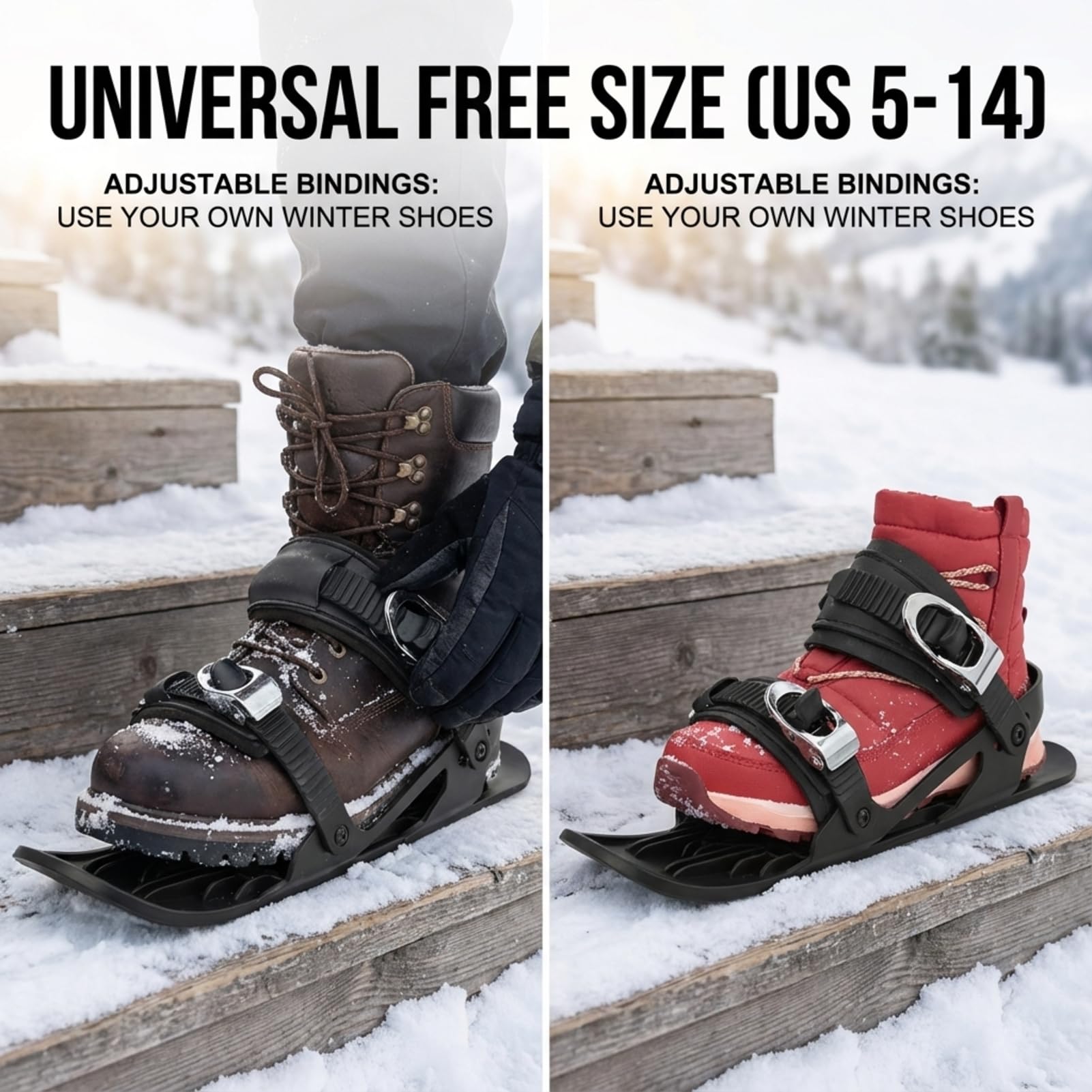 Mini Patins de Ski pour Neige, Snowskates Courts Réglables, Patins de Glace Portables