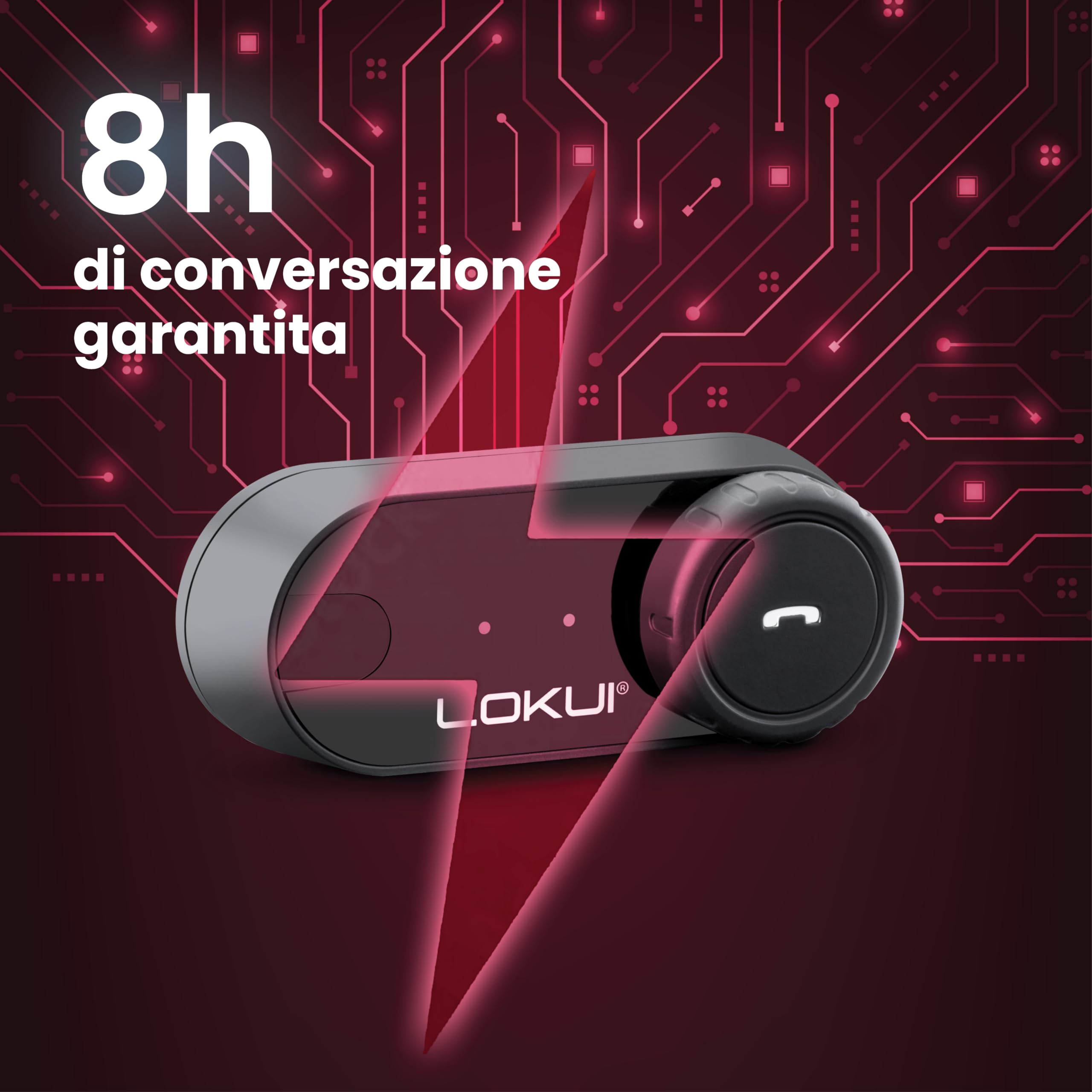 Midland - Interfono Moto Bluetooth Coppia Lokui K30, Auricolari Casco Moto Universali e Impermeabili, Portata 800m per 2 Persone, Batteria 10H, Cancellazione Rumore DSP, Altoparlanti Hi-Fi e Microfoni
