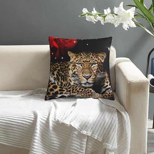Miniatura 7 de Fundas de almohada cuadradas con diseño de flores de leopardo y rosas rojas para decoración del hogar, sofá, automóvil, dormitorio, funda de