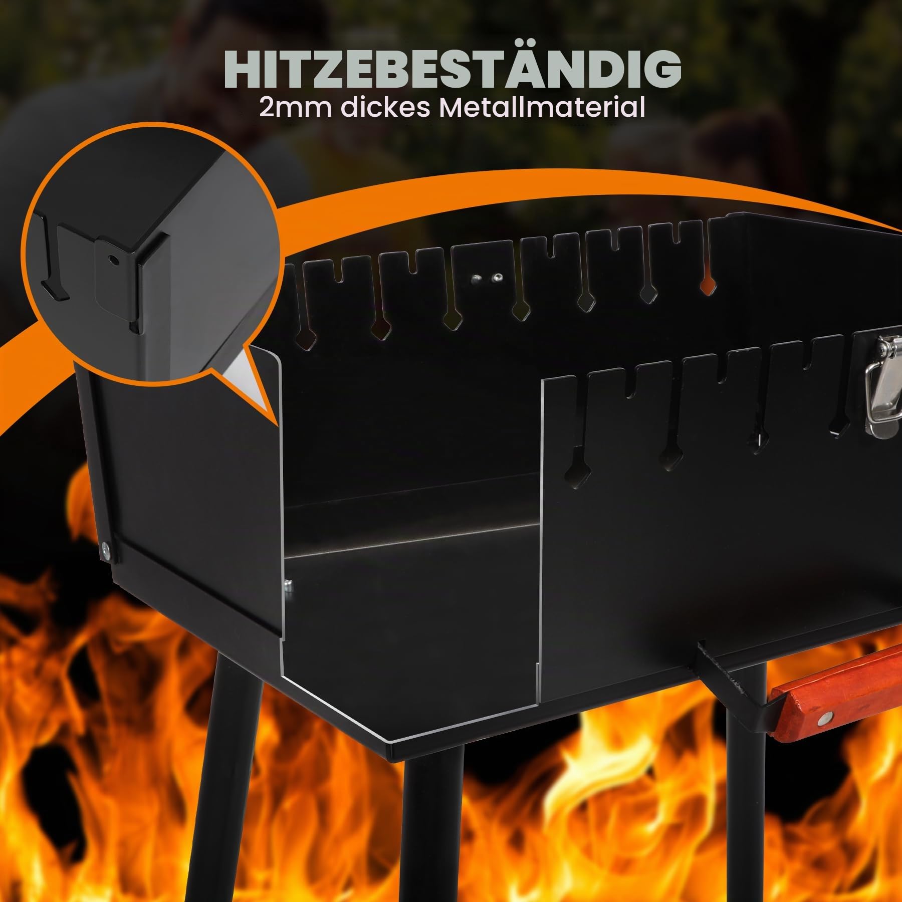 REDCAMP Mangal Grill Schaschlik, Tragbarer, 2 Spießhöhen, für 16 Spieße | langsam, scharf, Klappbar, Holzkohlegrill, Outdoorgrill, robust, langlebig, für Camping Garten Picknick Reisen Strand Balkon