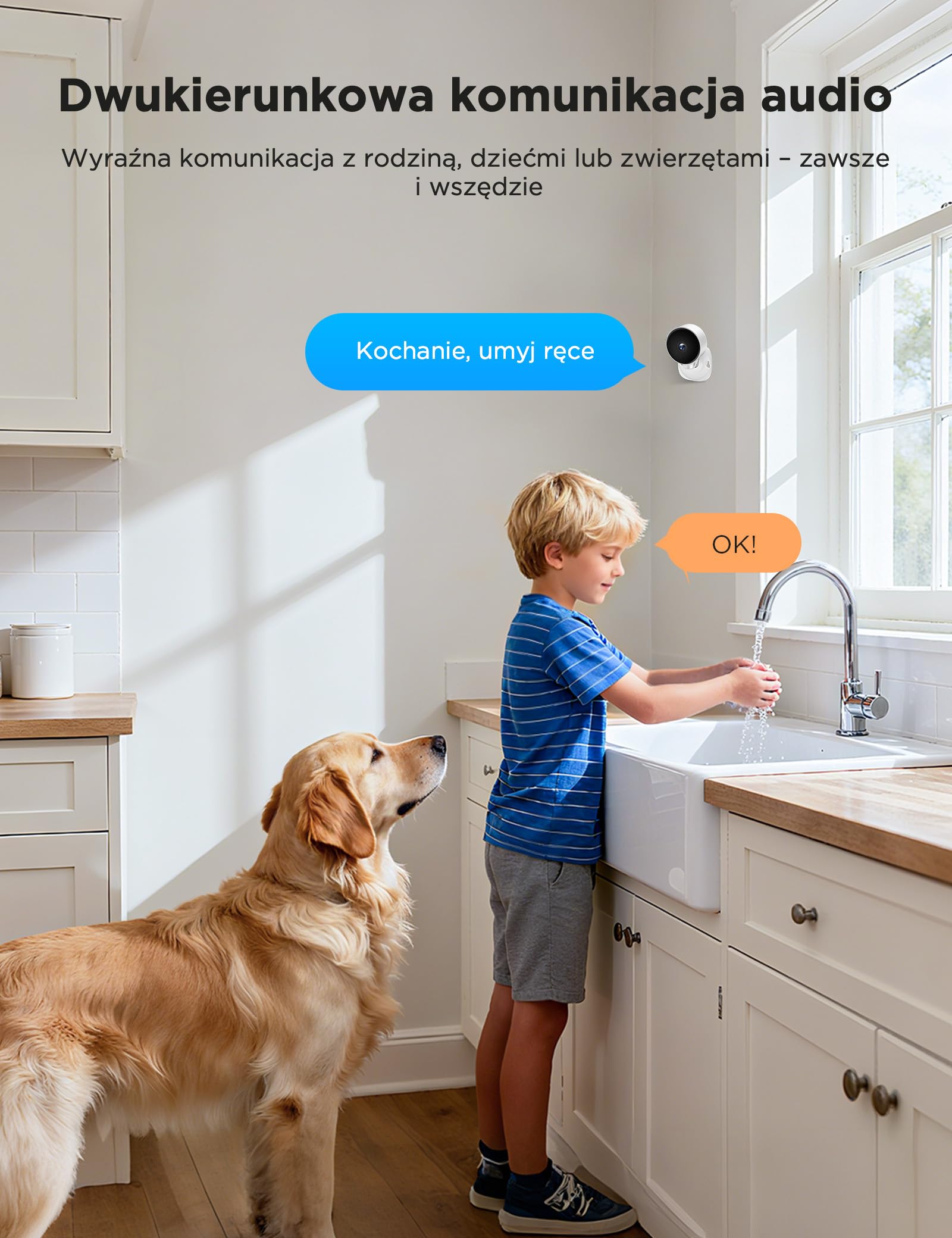 WOLFANG Kamera wewnętrzna 1080P kamera bezpieczeństwa 2 opakowania kamery CCTV House Security-2, wykrywanie ruchu/dźwięku, domowa kamera bezpieczeństwa, 2-drożny dźwięk, noktowizor, alarm w