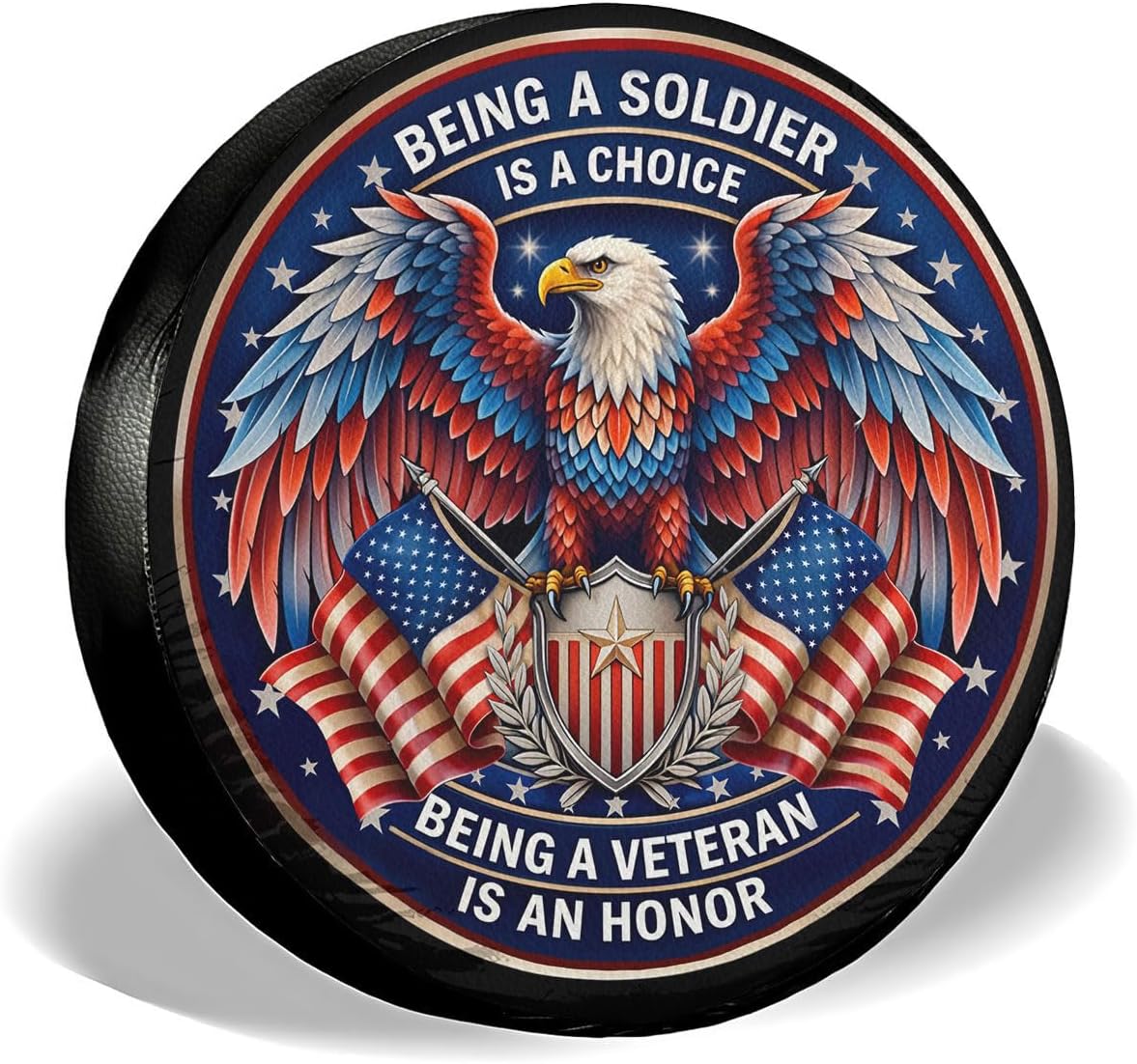 GENANY Veteran Premium PVC Leather Spare Tire Cover, Universal Fit for RV Jeep Camper Trailer, Dustproof, Waterproof Jeep Tire Cover with No Camera Hole
