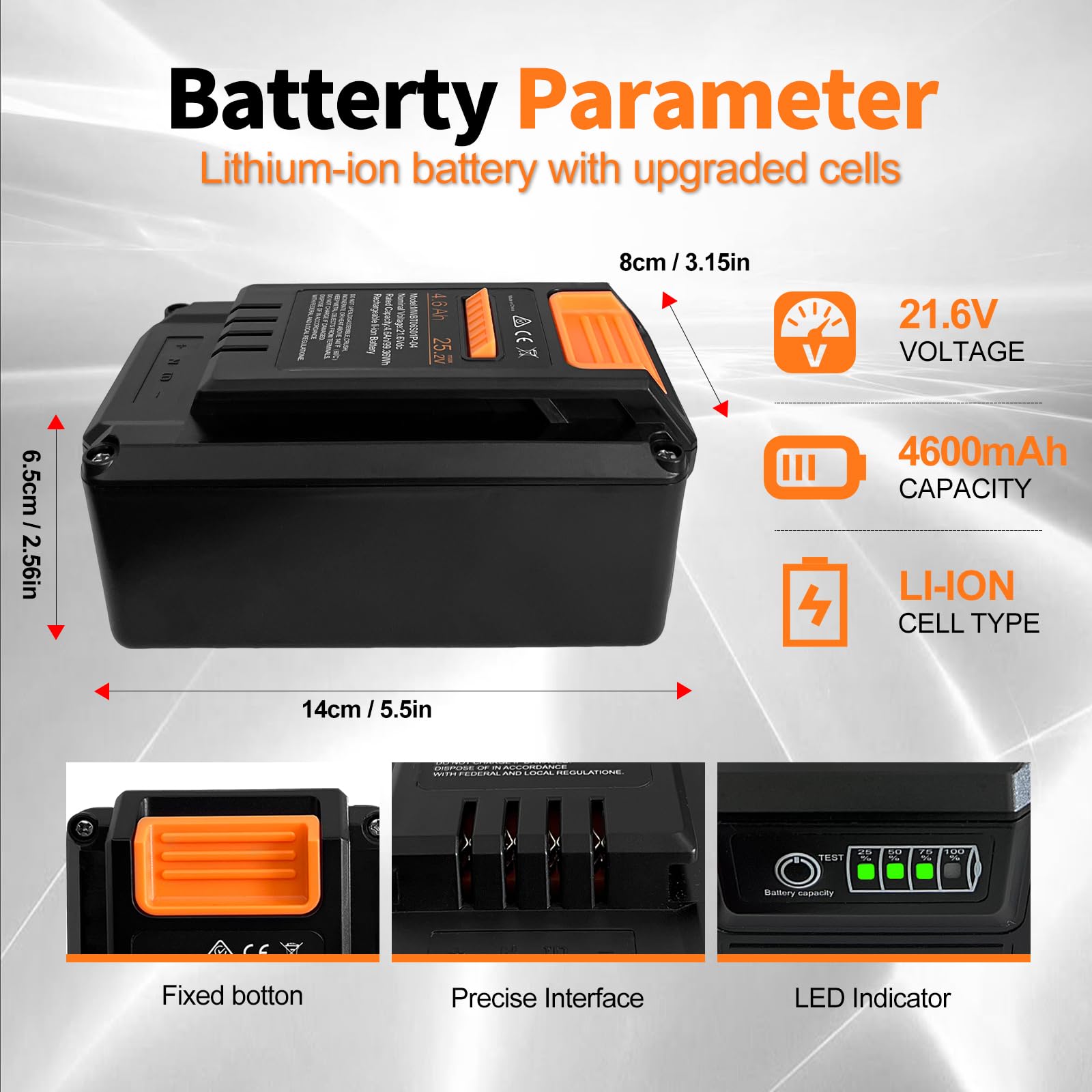 4,6Ah Batterie pour Tondeuse à Gazon robotisée Mammotion YUKA Mini 500/600/700/700H/800 (Seulement pour la série YUKA Mini)– Remplacement pour MWBT06S01P-03, MWBT06S02P-03, MWBT06S02P-01 et Autres