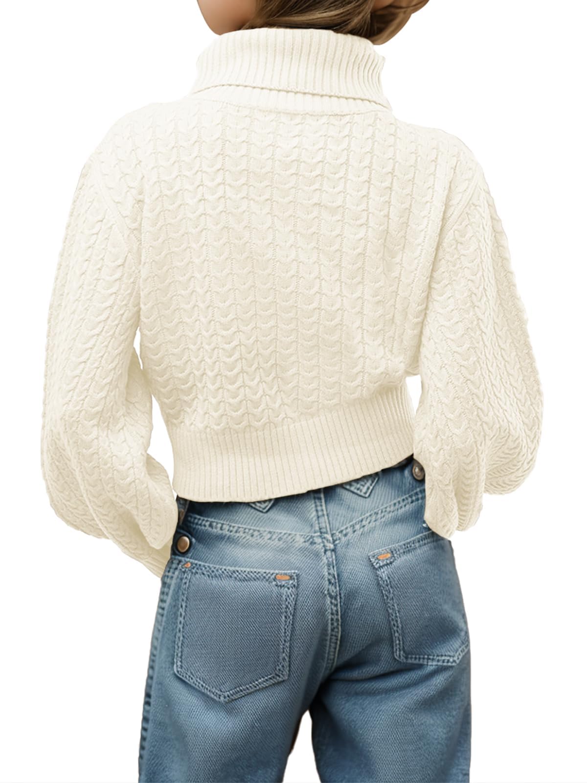 Haloumoning Pull Fille Col Roulé Manches Longues Pull Tricoté Lâche Casual Hauts Enfants Automne Hiver Sweater