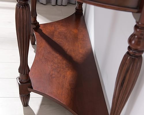 Miniatura 64 de PADMA HOUSE Mesa de sofá semicírculo tradicional de madera maciza con tapa de vidrio templado para sala de estar, nogal cereza