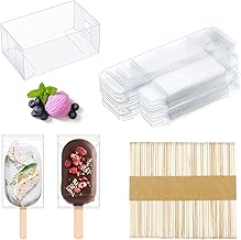 75Pieces Clear Popsicle Cakesicle Boxes Set Include Transparent PET Ice Cream Box and 50Pieces Wooden Popsicle Sticks for Kitchen Baking Baby Shower Wedding, Kids Birthday Party Favors