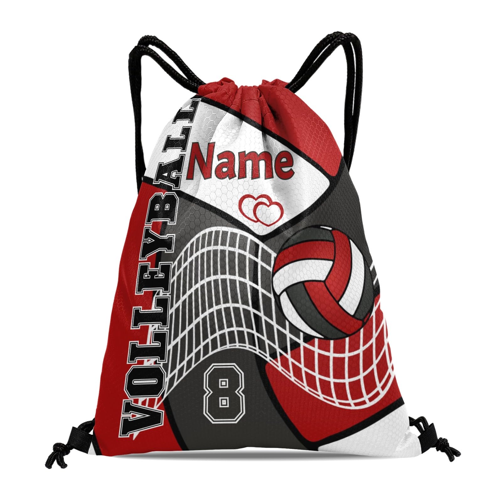 Zaaprint Customized Volleyball Red White Black Drawstring Backpack String Bag with Name for Gym Shopping Sport Yoga