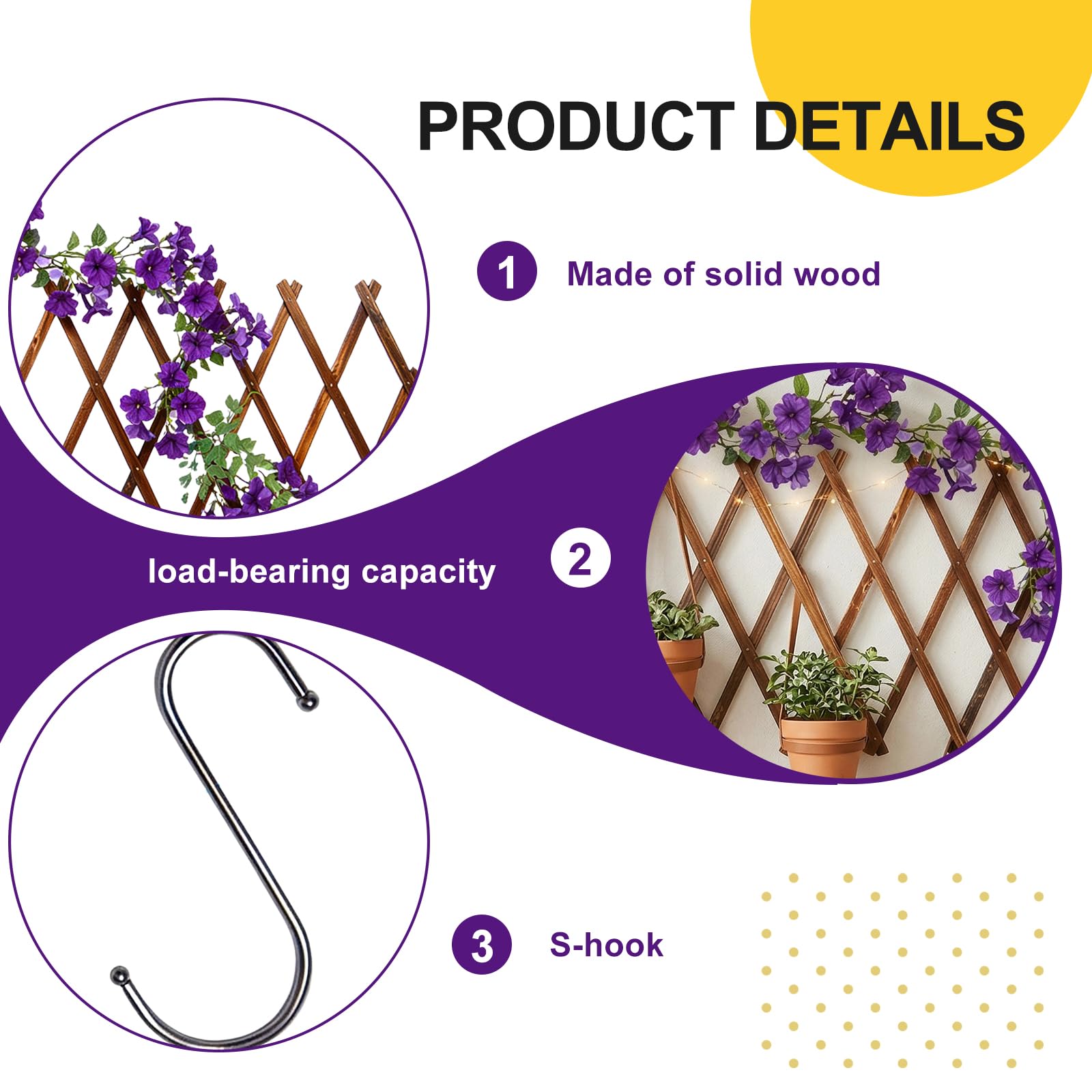 Enrejado extensible para plantas, 180 x 30 cm, rejilla de madera con 5 ganchos, enrejado vertical para plantas trepadoras, decoración de pared, soporte de madera para habitaciones, jardín, terraza
