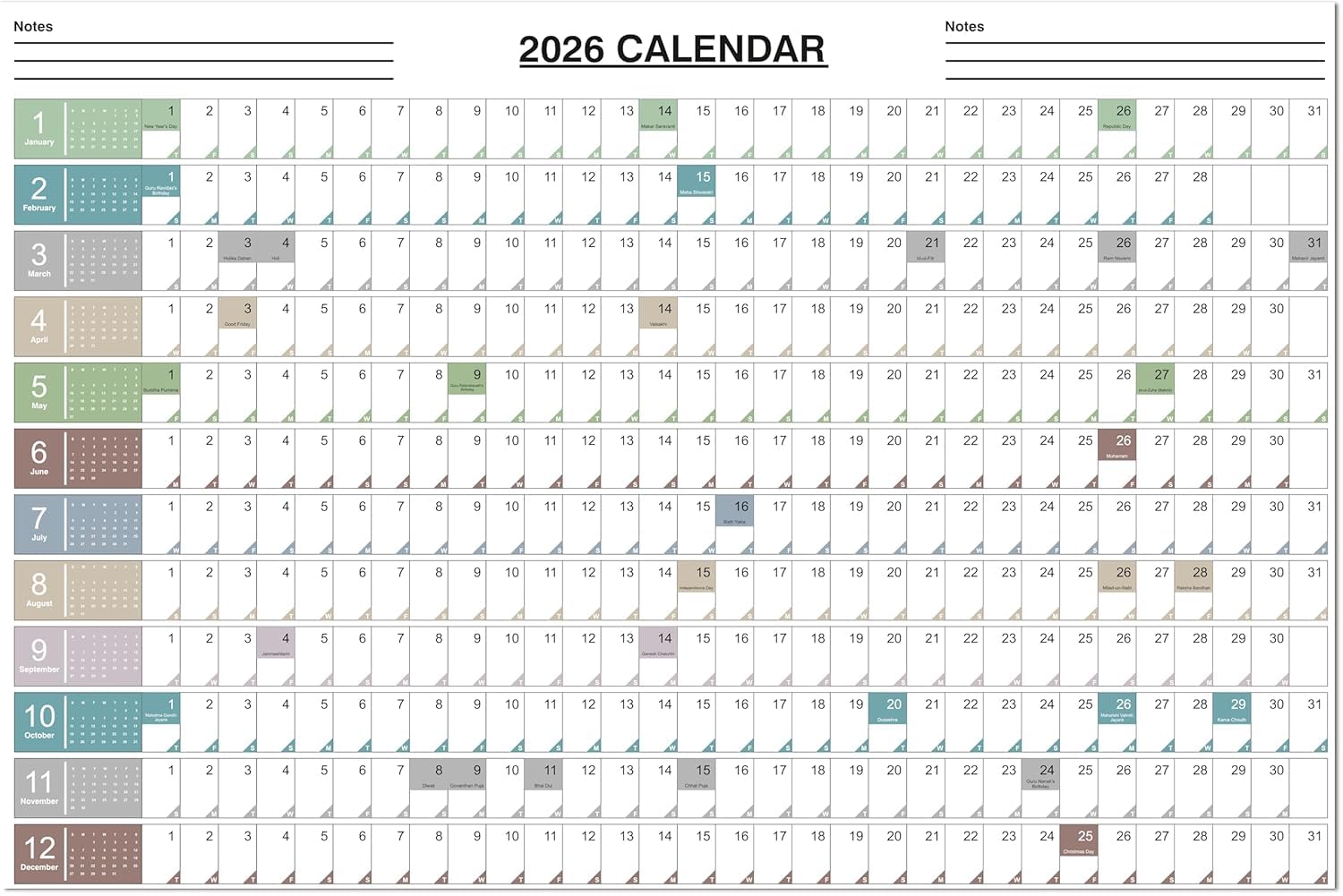 Accuprints 2026 Yearly Planner - 2026 Wall Calendar in One Page, January - December, 20 x 30 inch (51'' x 76'') cm, Thick Paper-image-49