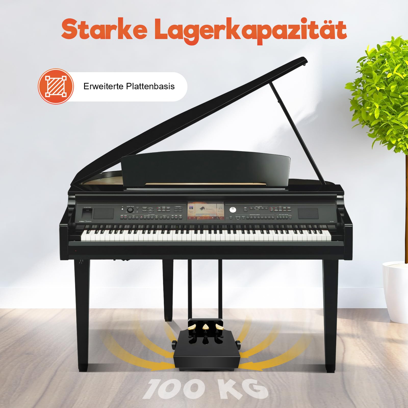 Extensión de pedal para piano, altura ajustable, efecto de pedal, banco con 3 pedales para piano vertical, piano electrónico, alas negras