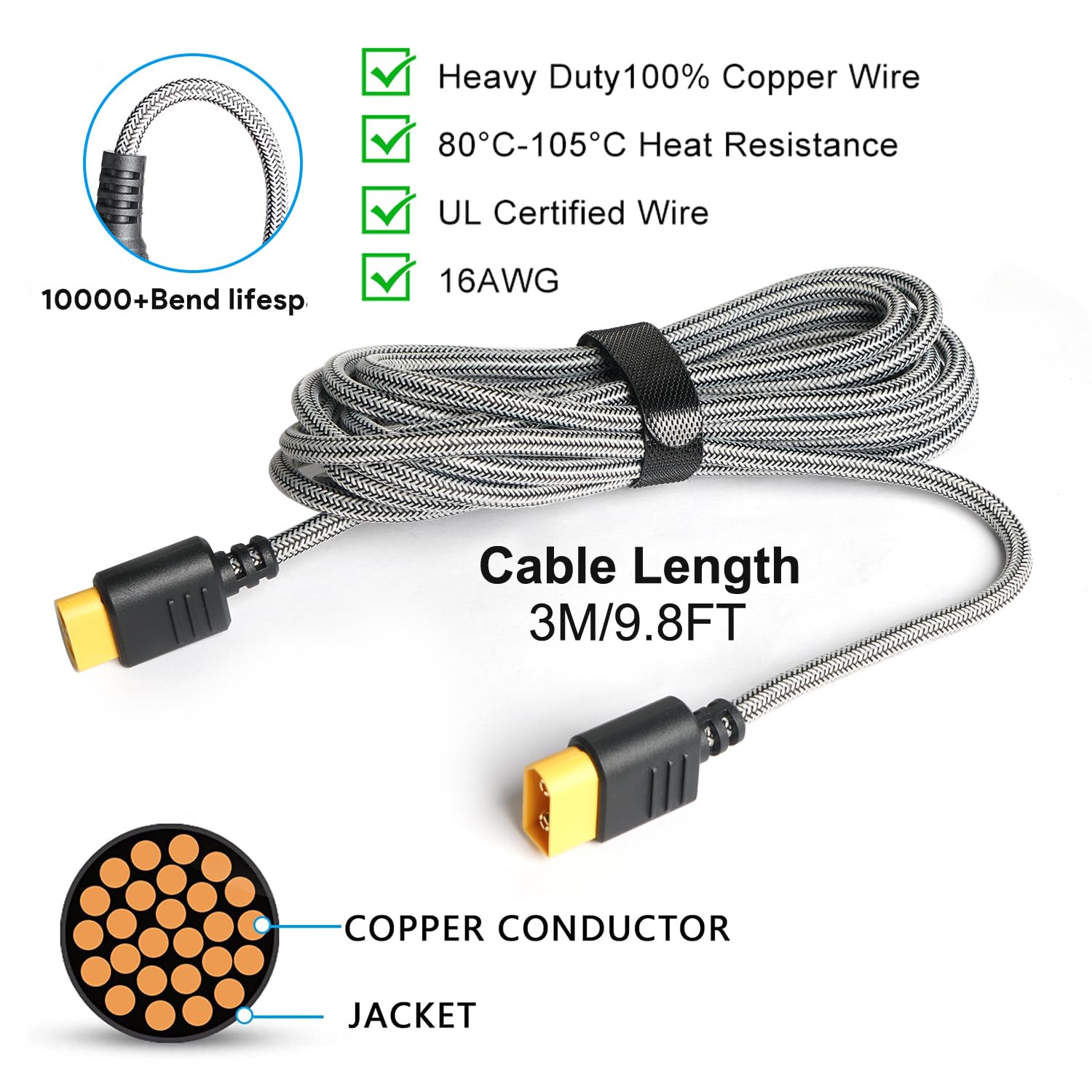 KFD XT60 Câble d'extension XT60 Chargeur Câble pour EF ECOFLOW DELTA River 2 station d'alimentation portable ALLPOWERS R600 Anker SOLIX C1000 Générateur solaire 16AWG connecteur mâle vers femelle