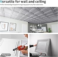 Vista 7 de Art3d Azulejos de techo de PVC, hoja de plástico de 2 x 2 pies en plata argente (paquete de 12)