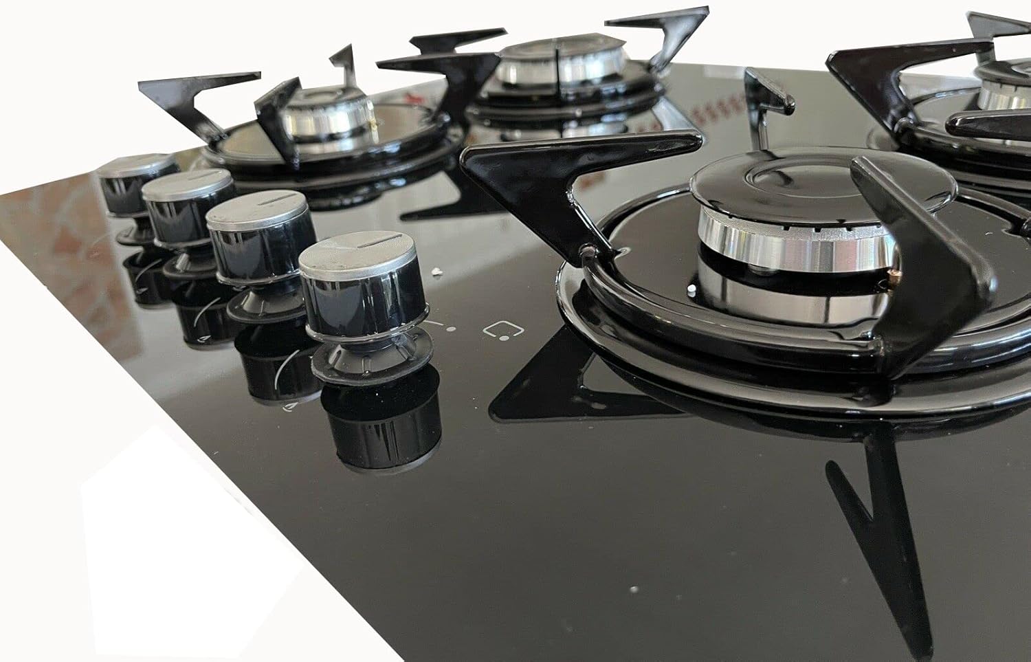 Piano cottura 60 cm 4 fuochi nero vetro temperato gas gpl incasso comando valvolato Luxell Piano cottura 60 cm 4 fuochi nero vetro temperato gas gpl incasso comando valvolato Luxell