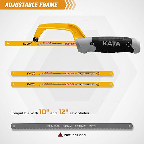 Vista 3 de KATA Mini sierra para metales para corte de metal, herramienta de sierra de mano compacta con marco de aluminio de 10 pulgadas y 2 hojas de sierra