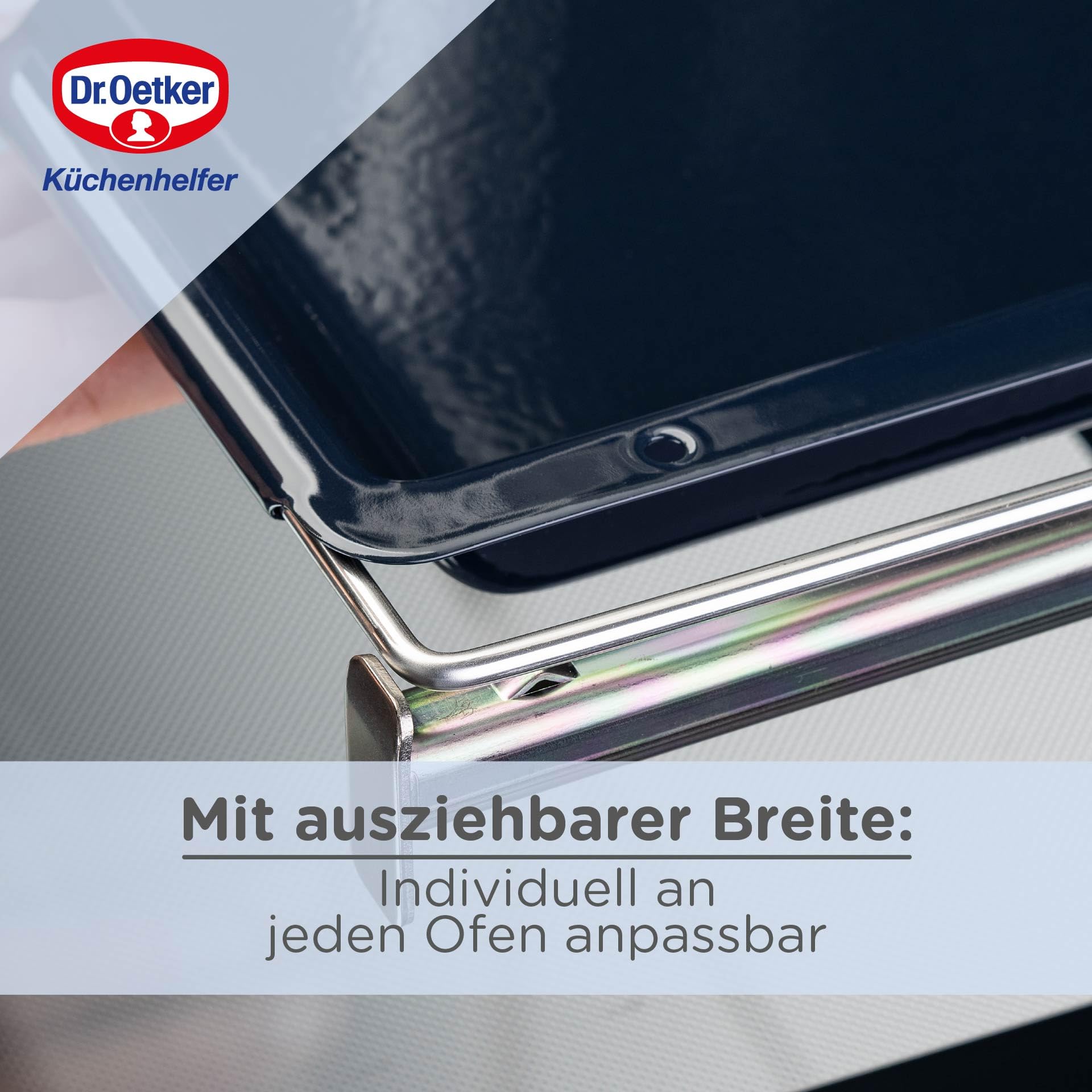 Dr. Oetker Backblech Back-Liebe Emaille – Schnitt- & kratzfestes Blech passend für jeden Backofen mit Emaille & Antihaft-Beschichtung – Verstellbares Backofenblech in Dunkelblau