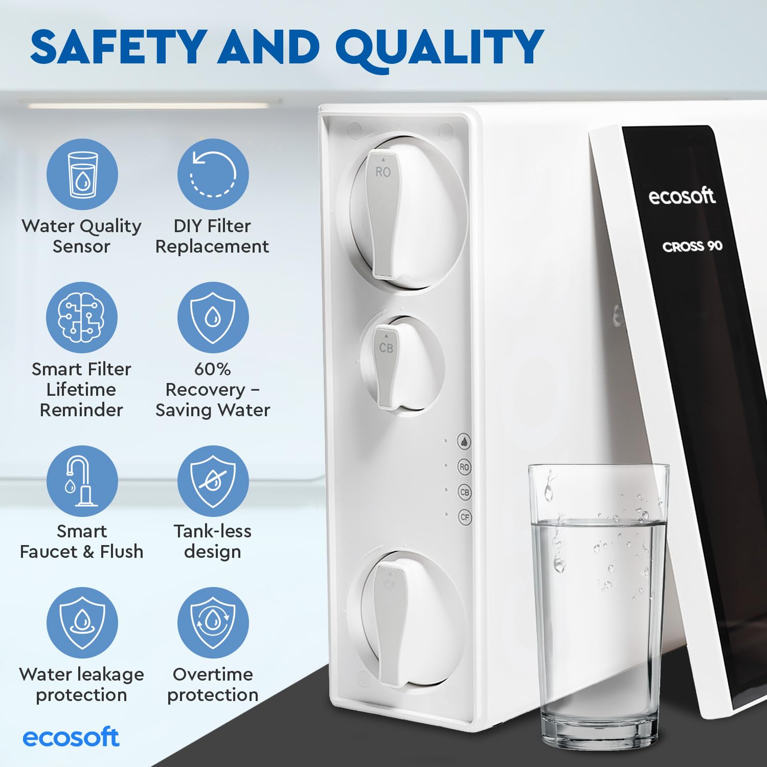 Ecosoft CF Prefiltro Complejo para Filtros CROSS, Eliminación de Sedimentos y Cloro, Fácil Instalación para Sistema de Osmosis Inversa CROSS 90, Reemplazo cada 12 Meses