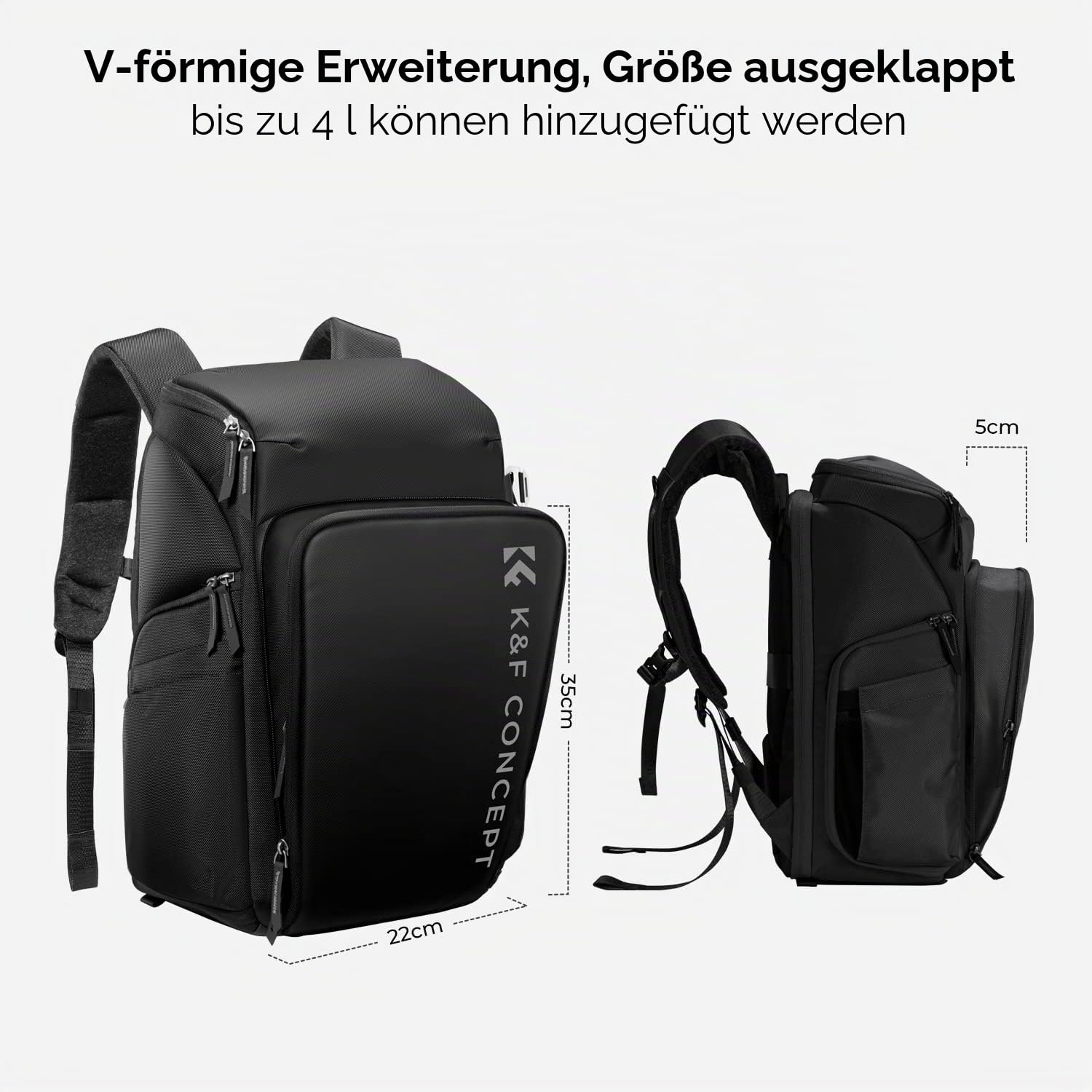 K&F CONCEPT Kamerarucksack, Fotorucksack für Fotografen, Kamerarucksack mit 15.6 Zoll-Laptopfach, kompatibel für Canon/Nikon/Sony/DJI Mavic Drone (Alpha Rucksack 25L), Schwarz