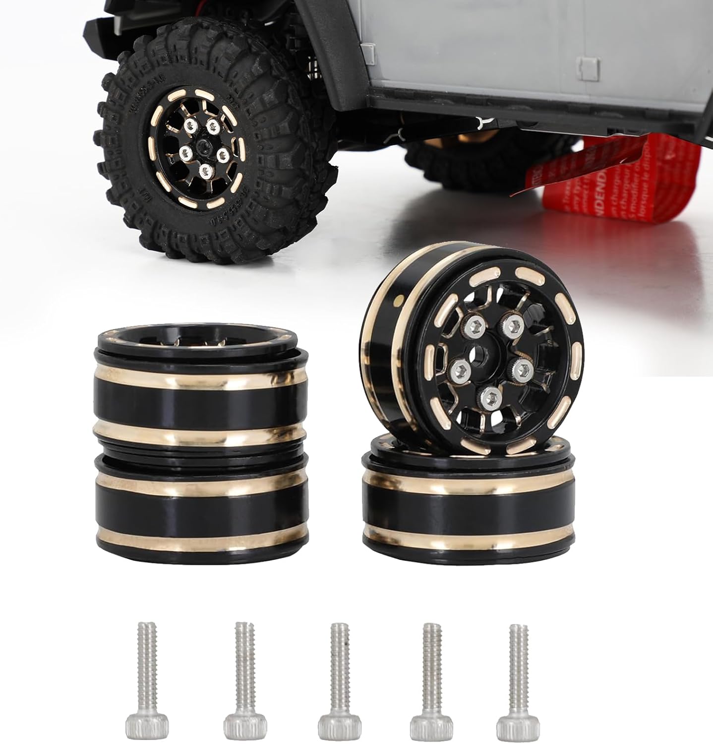 1.0 beadlock Wheels Brass Heavy Weight - 1.0 RC Wheel Rims with Brass Rings Deep Dish Wheel Rims for 1/18 TRX4M 1/24 SCX24 AX24 FCX24 1/24 Crawler RC Crawler Upgrade Parts