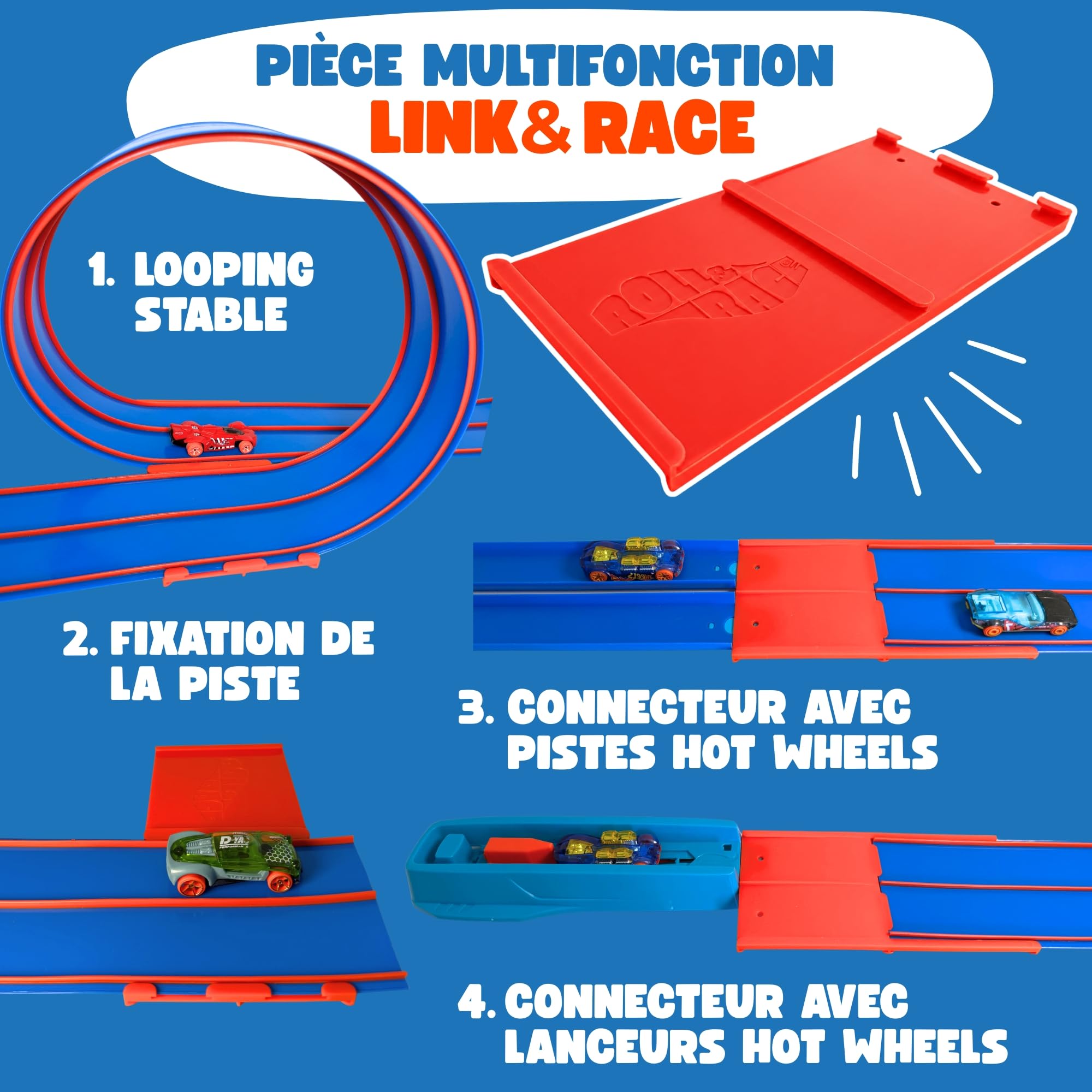 RollAndRace Circuit Voiture Flexible 400 cm - Made in Europe - Flexible Car Track - Piste de Voitures Enroulable - Circuit Cars - Cadeau Garcon - Jeu Enfant - Race Car Wheels