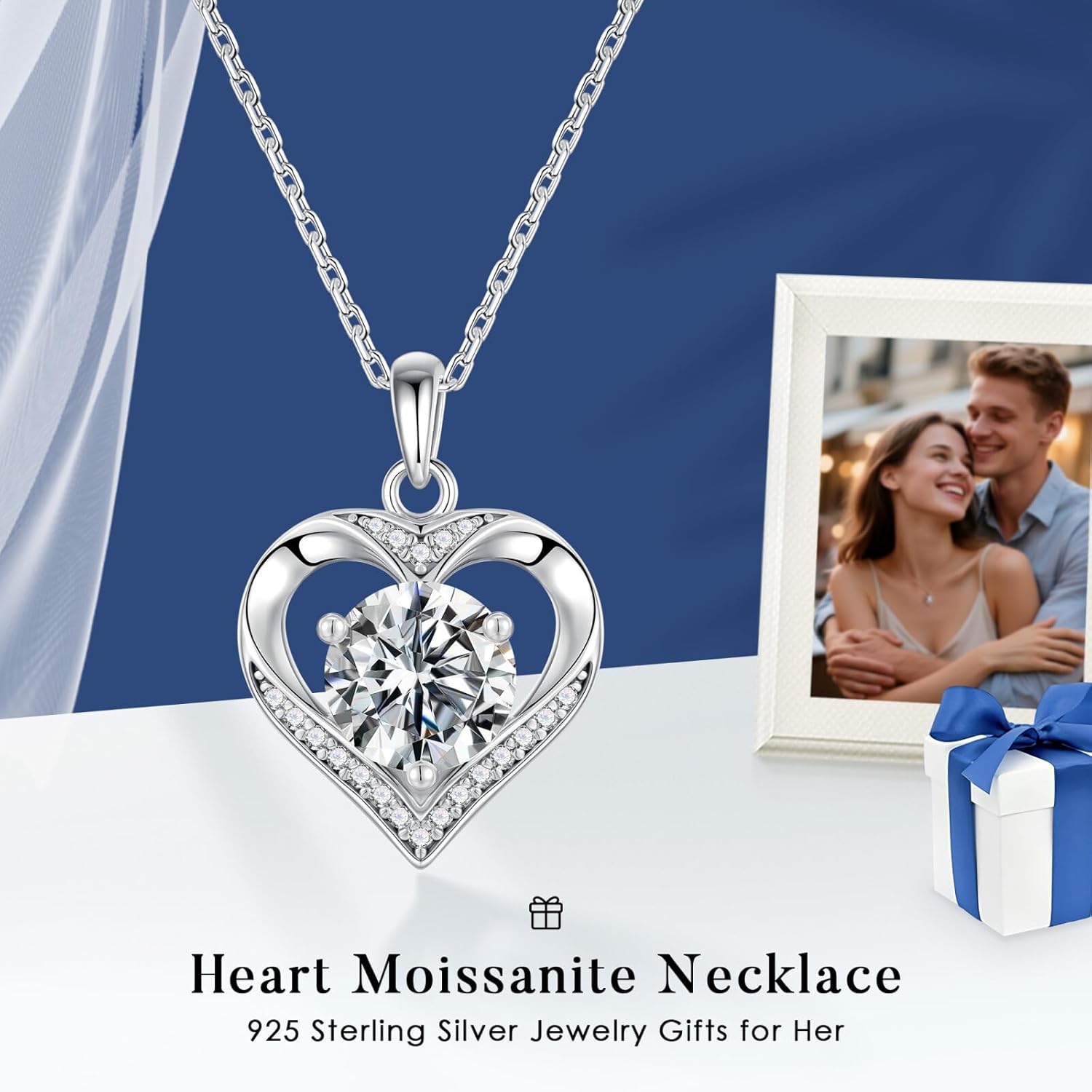 MOOSEA Valentines Day Gifts for Her - 925 Sterling Silver Heart Moissanite Pendant Necklace 1-3 Carat Lab Created Moissanite, Anniversary Birthday Gift for Women Mom Wife Girlfriend - Image 6