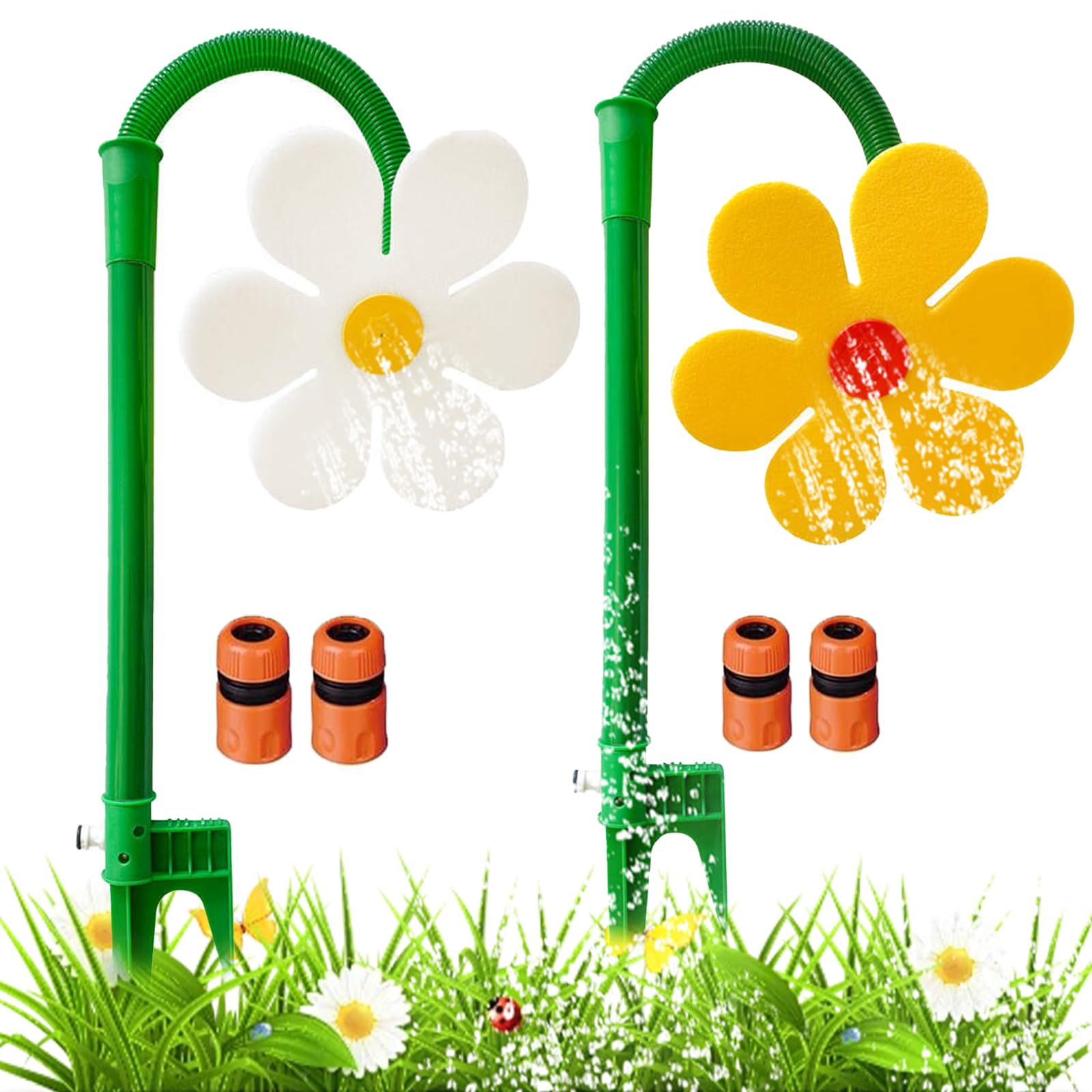Crazy Daisy Sprinkler, 360° Rotate Crazy Dancing Flower Water Sprinkler, Funny Sun Flower Dancing Daisy Lawn Sprinkler with 3/4, 1/2 Adapter Watering Garden Irrigation Tool for Yard Watering (Mix-C)