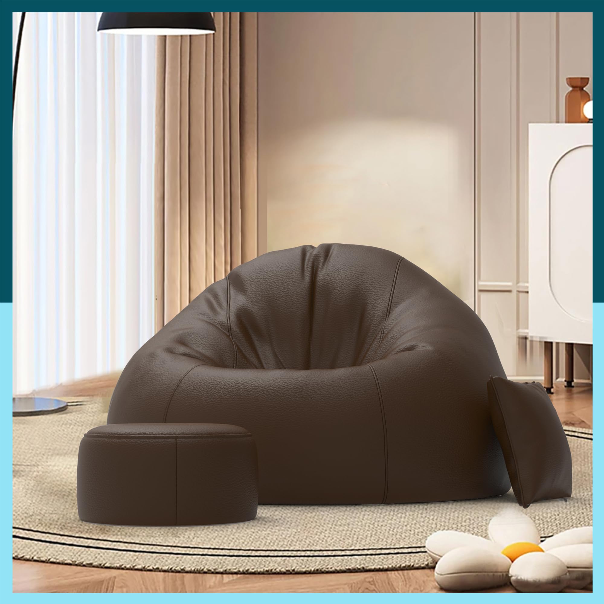 Biggie Bean Bag with Beans Filled 6XL Bean Bag Sofa with Free Cushion and Footrest - Official : DreamNest Combo (Matching Color : Regular, Brown)