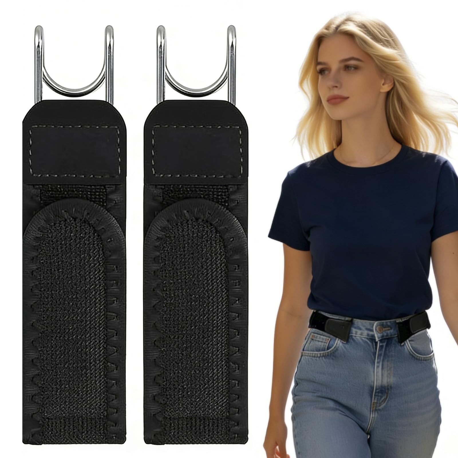 ZBKJYILF Buckleless Belt Hook for Men, 2Pcs No Buckle Belts for Men Women, Metal Hook Elastic Belt, Adjustable Side Belt Buckle for Unisex Jeans Slightly Loose Trousers,Work Casual Business