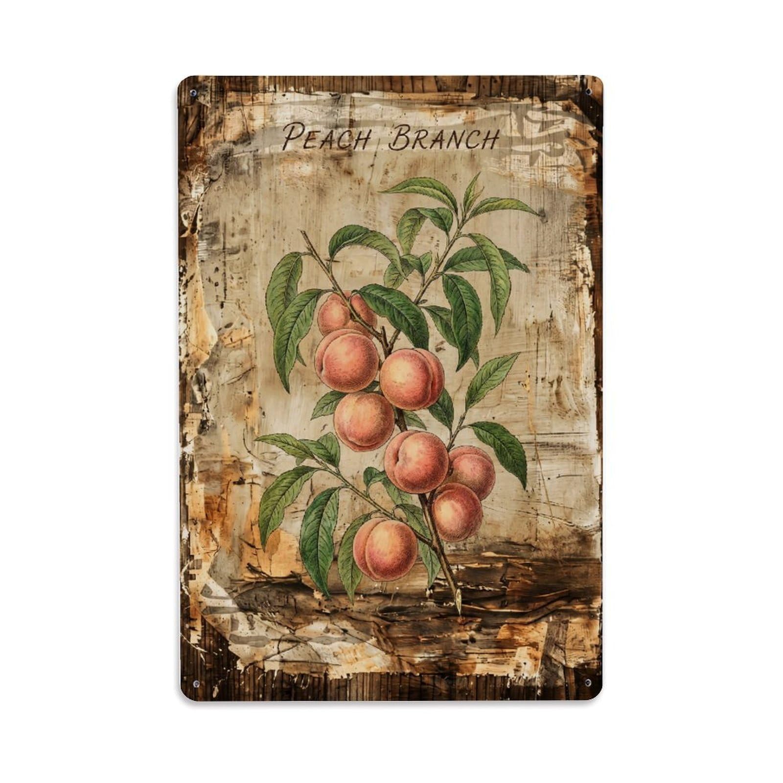 Fqnyr Style Peach Branch Botanical 1 Metal Tin Sign Plaque Wall Decor For Cafe, Club Bar, Office, Home Garden Metal Poster 8X12inch