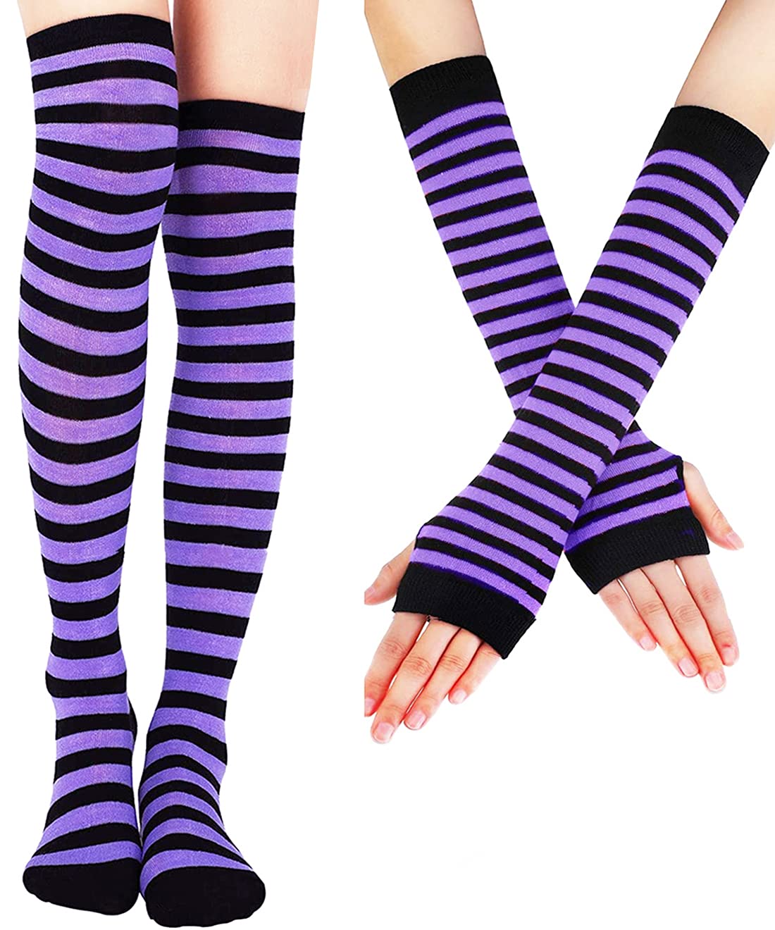 YELAIVP Over Knee Rainbow Thigh High Socks Gloves Set