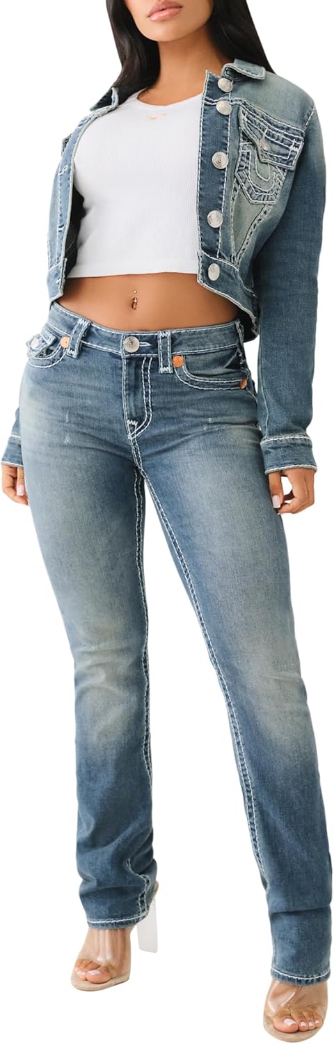 True Religion Womens Super T Billie Straight Flap Fit Valmonte MID Rise Jeans - Image 4