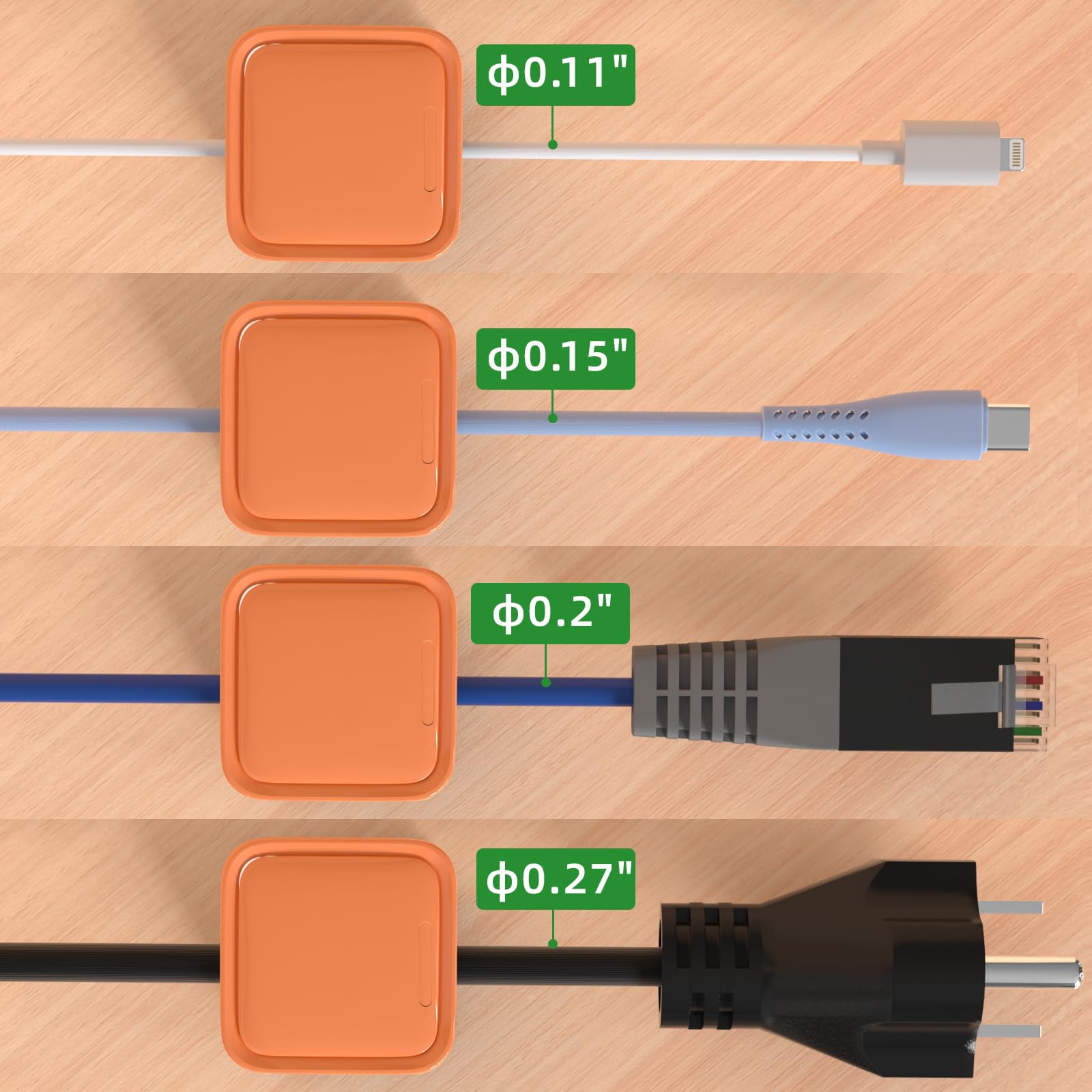 6 Pack Magnetic Cord Organizer, Easy Secure Adhesive Cable Management, Wire Holder Keeper Organizer Management, Hide Or Organize Phone USB Charger Cable for Home,Office,Car,Desk,Nightstand-Orange
