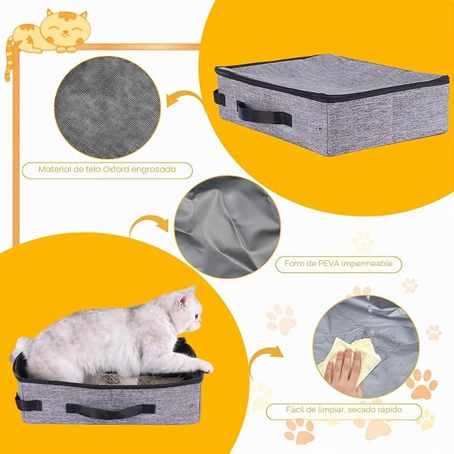 Foto 5 de 6 de AnBoxiaodian Arenero plegable para gatos portátil de viaje Tapa plegable Bandeja de arena para gatos…